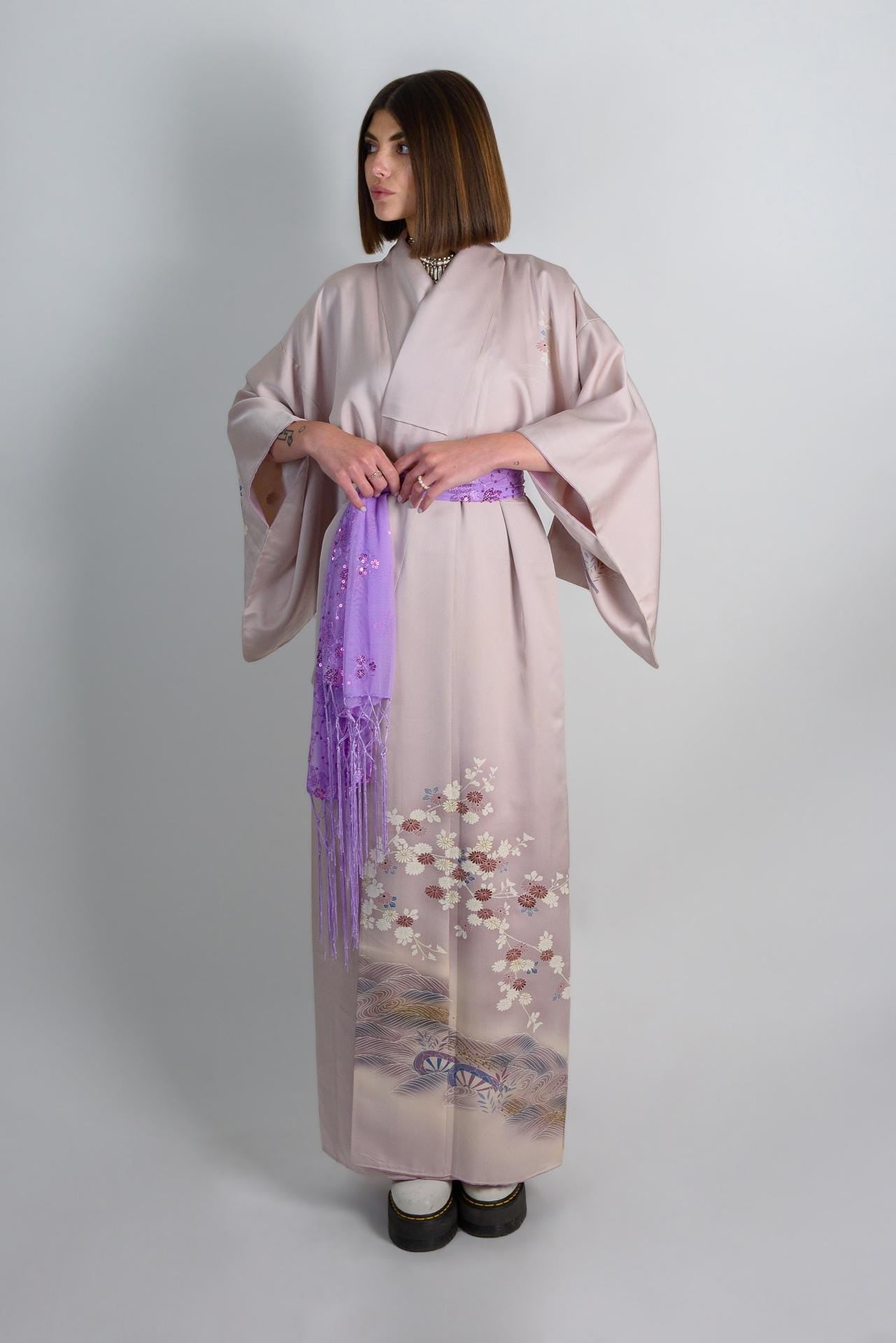 Handmade Silk Kimono Robe: Mystic Blossom Japanese Fashion