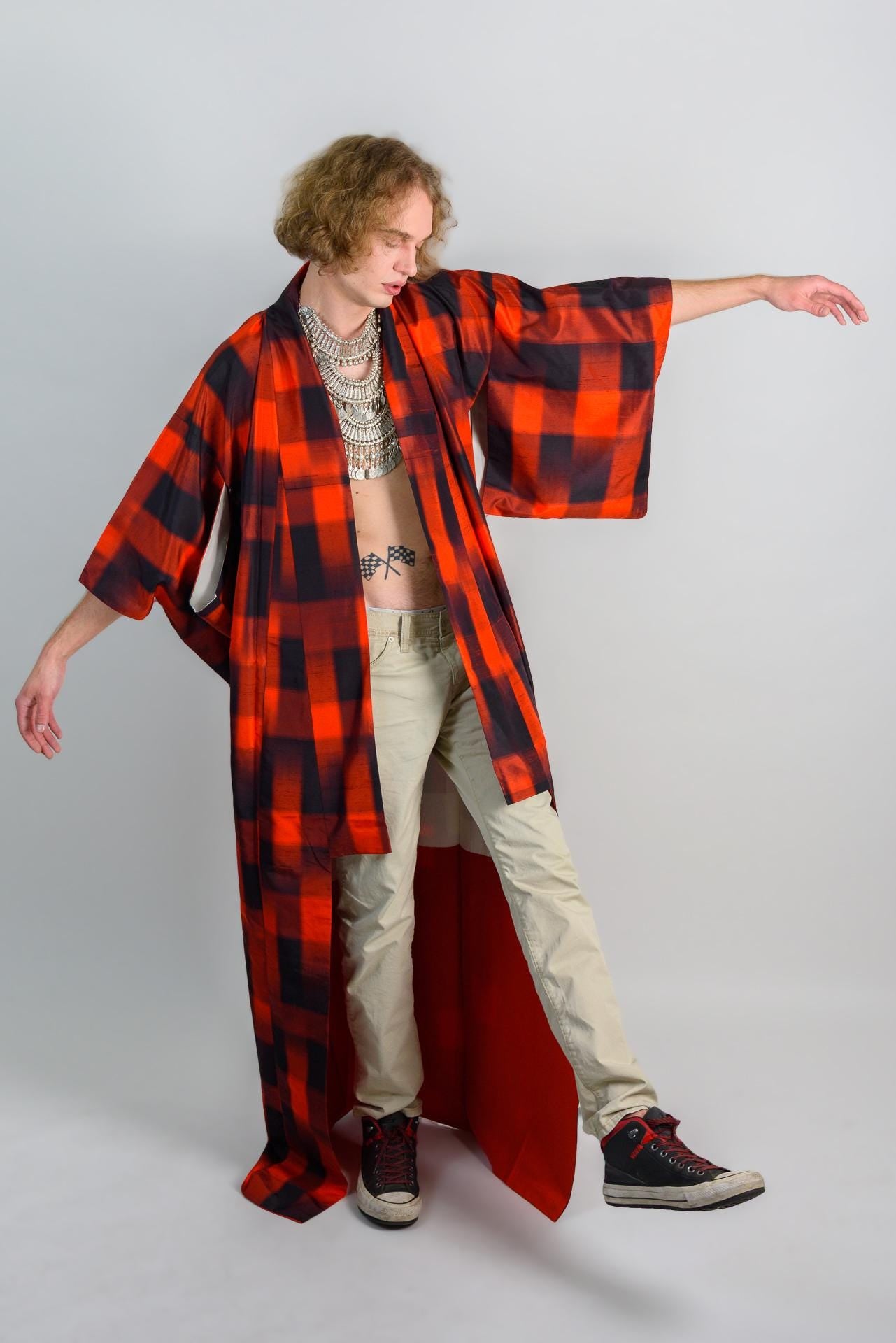 FIRE RITUAL SHAMAN|mens kimono|boho robe|handmade|burning man outfit|japanese fashion|spiritual wear|statement festival