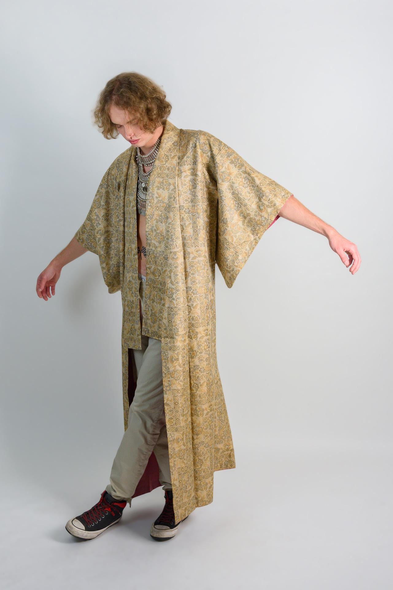 Golden Lotus Kimono Robe | Handmade Japanese Oriental Style