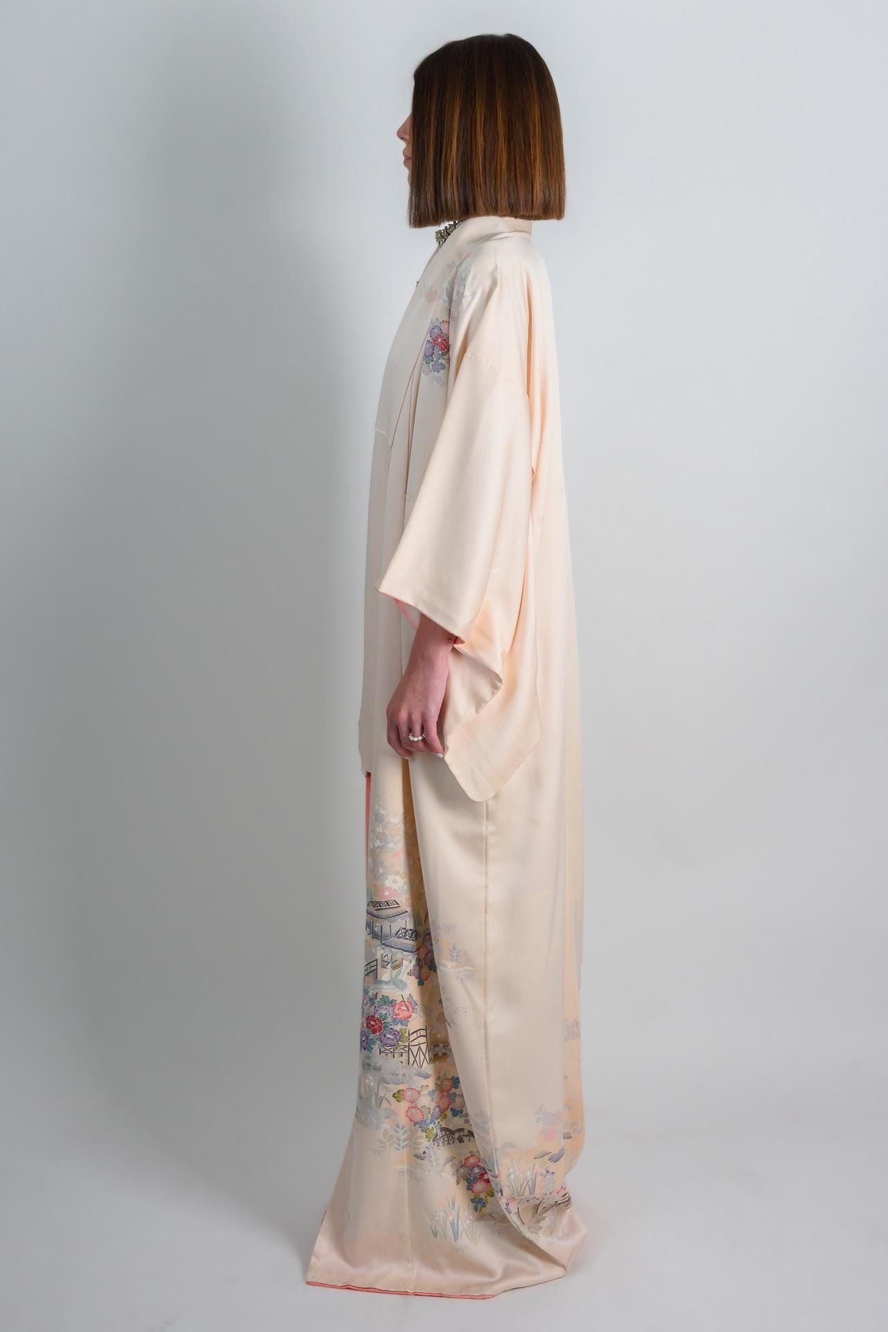 Handmade Silk Kimono | Pastel Japanese Landscape Art