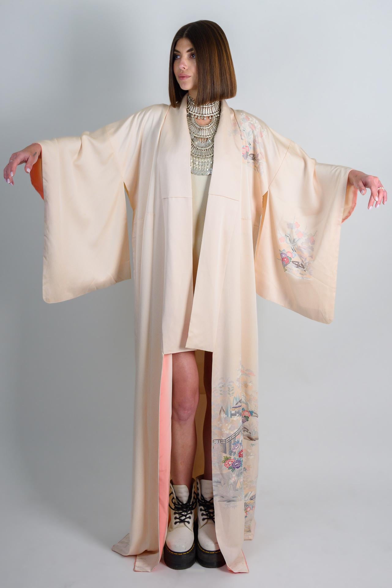 Handmade Silk Kimono | Pastel Japanese Landscape Art