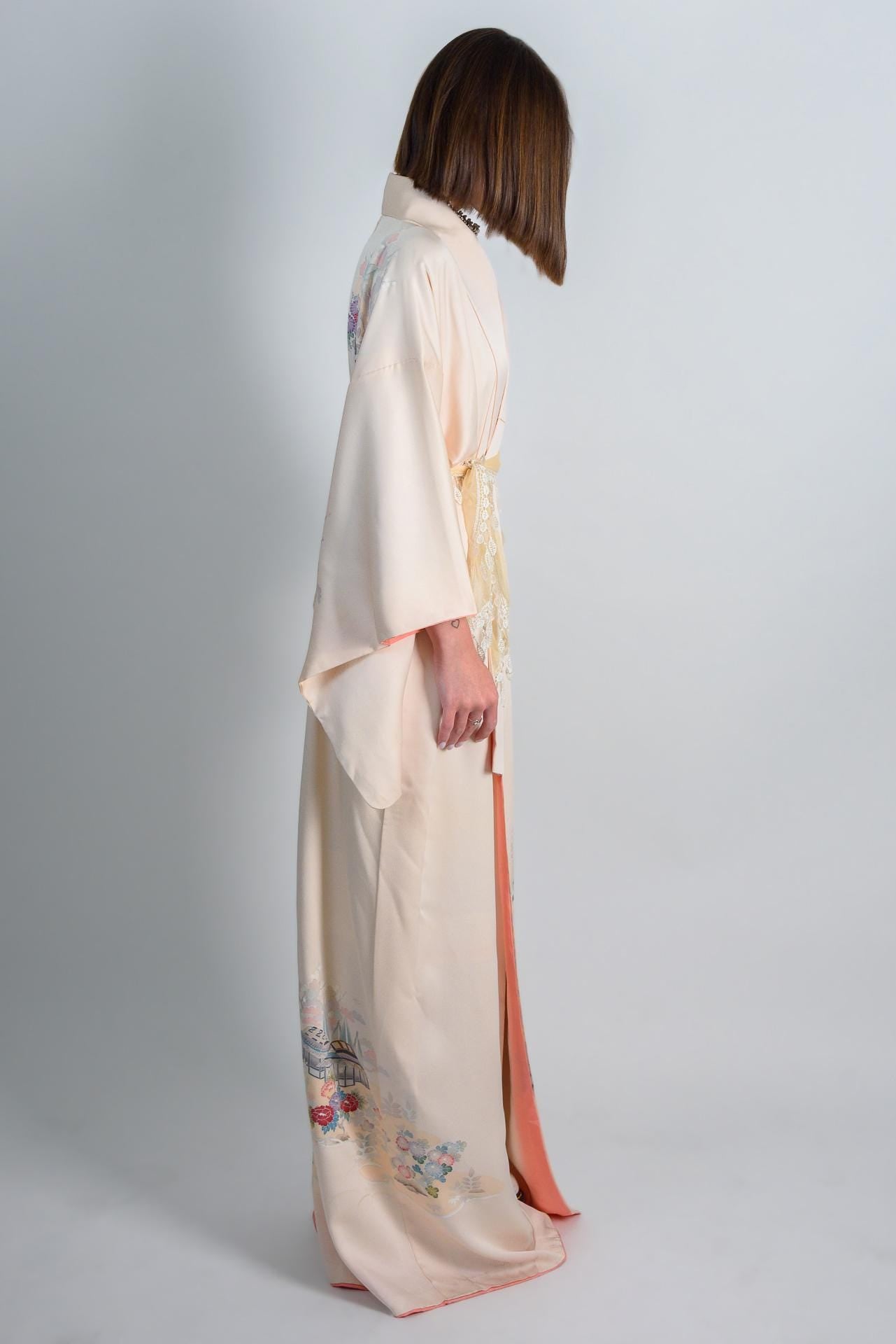 Handmade Silk Kimono | Pastel Japanese Landscape Art