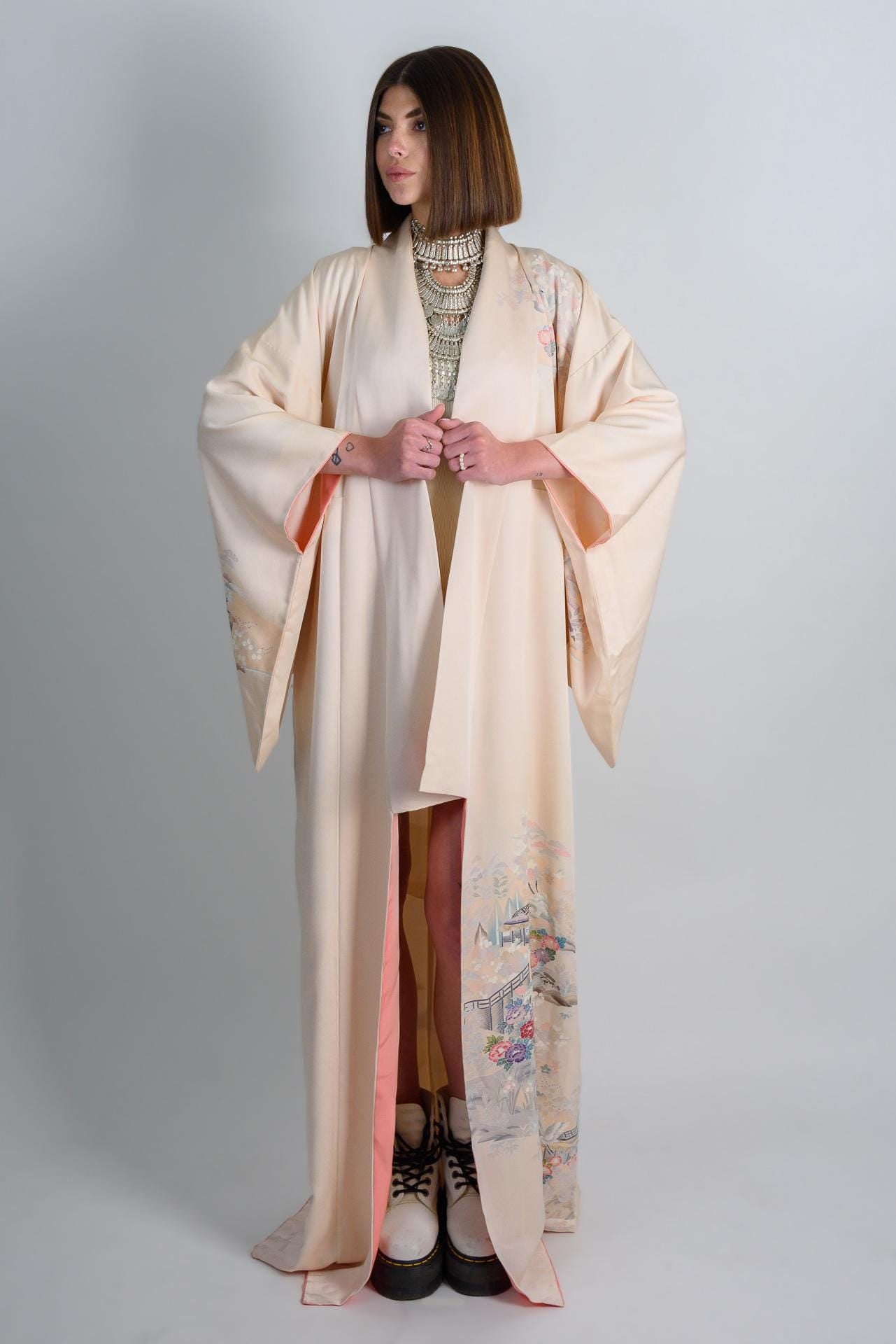 Handmade Silk Kimono | Pastel Japanese Landscape Art
