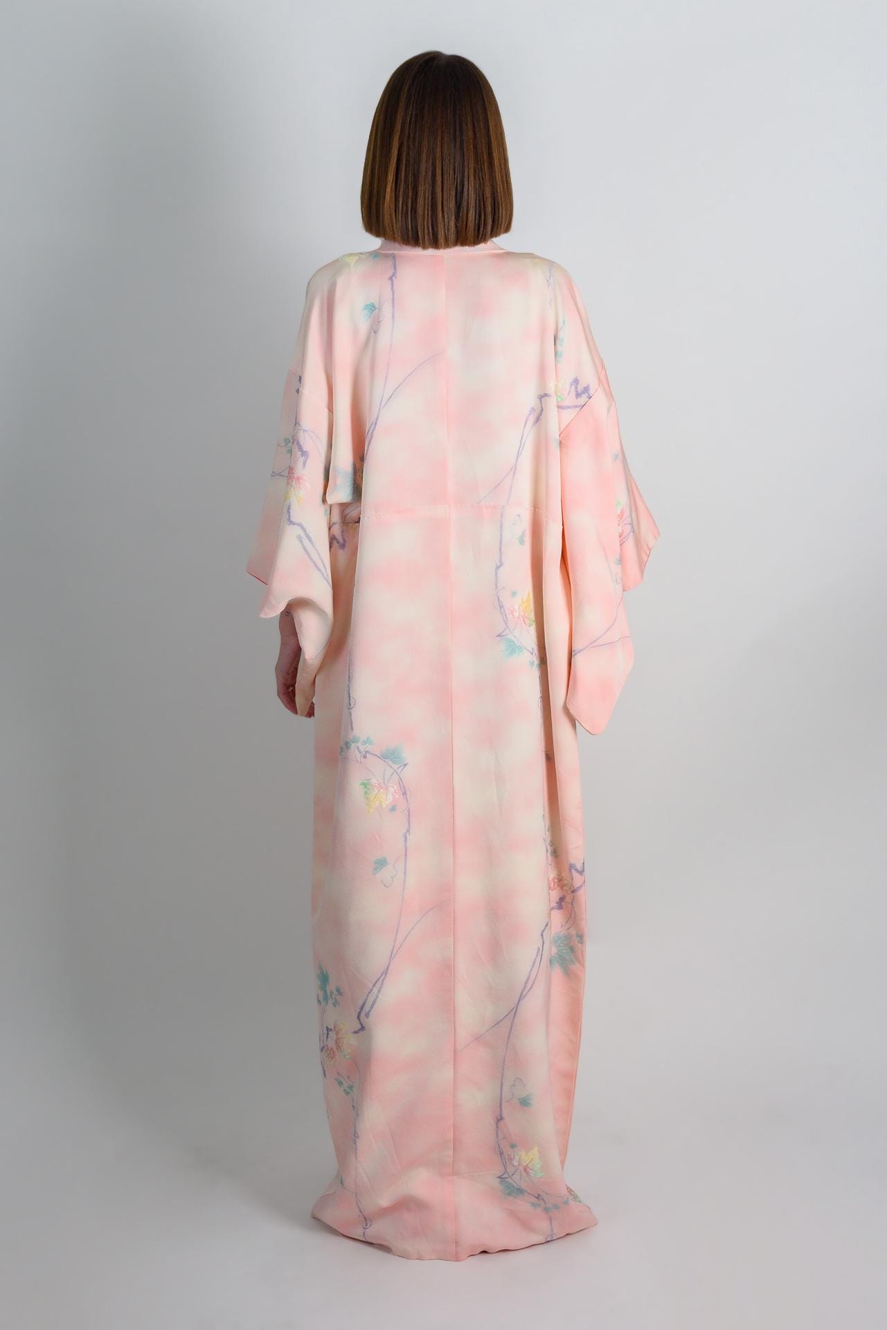 Handmade Silk Kimono Robe | Pastel Floral, Japanese Style