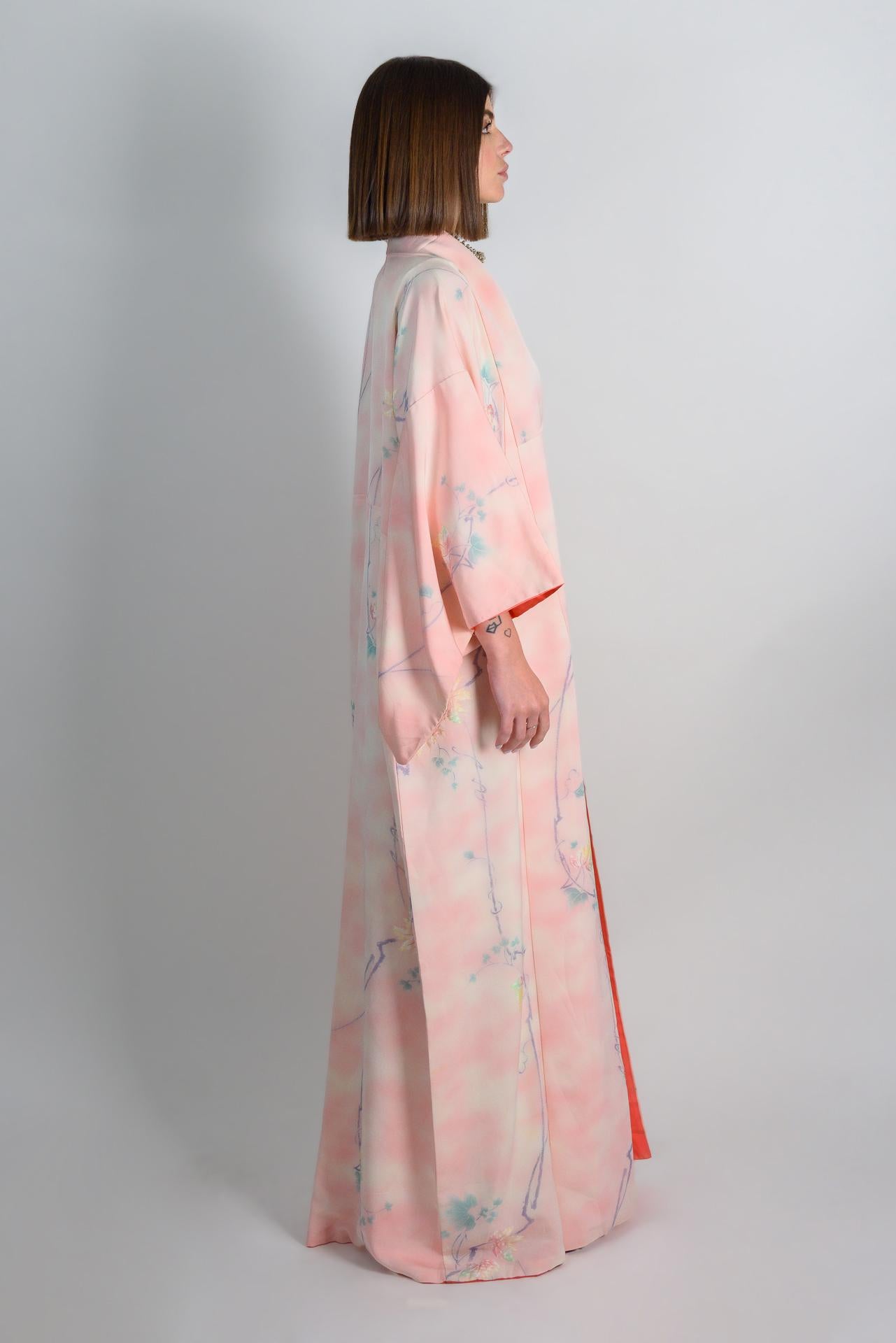 Handmade Silk Kimono Robe | Pastel Floral, Japanese Style