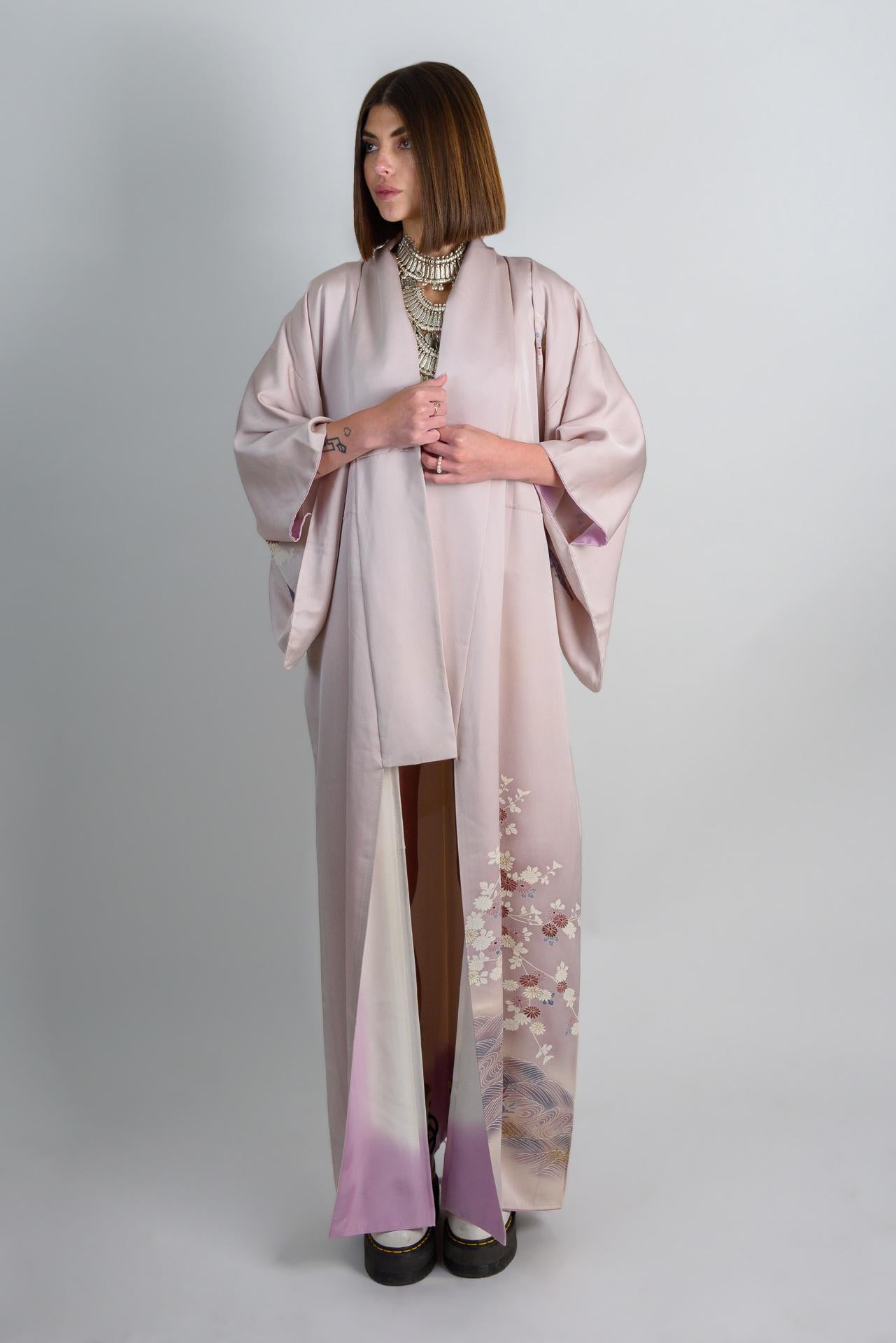 Handmade Silk Kimono Robe: Mystic Blossom Japanese Fashion
