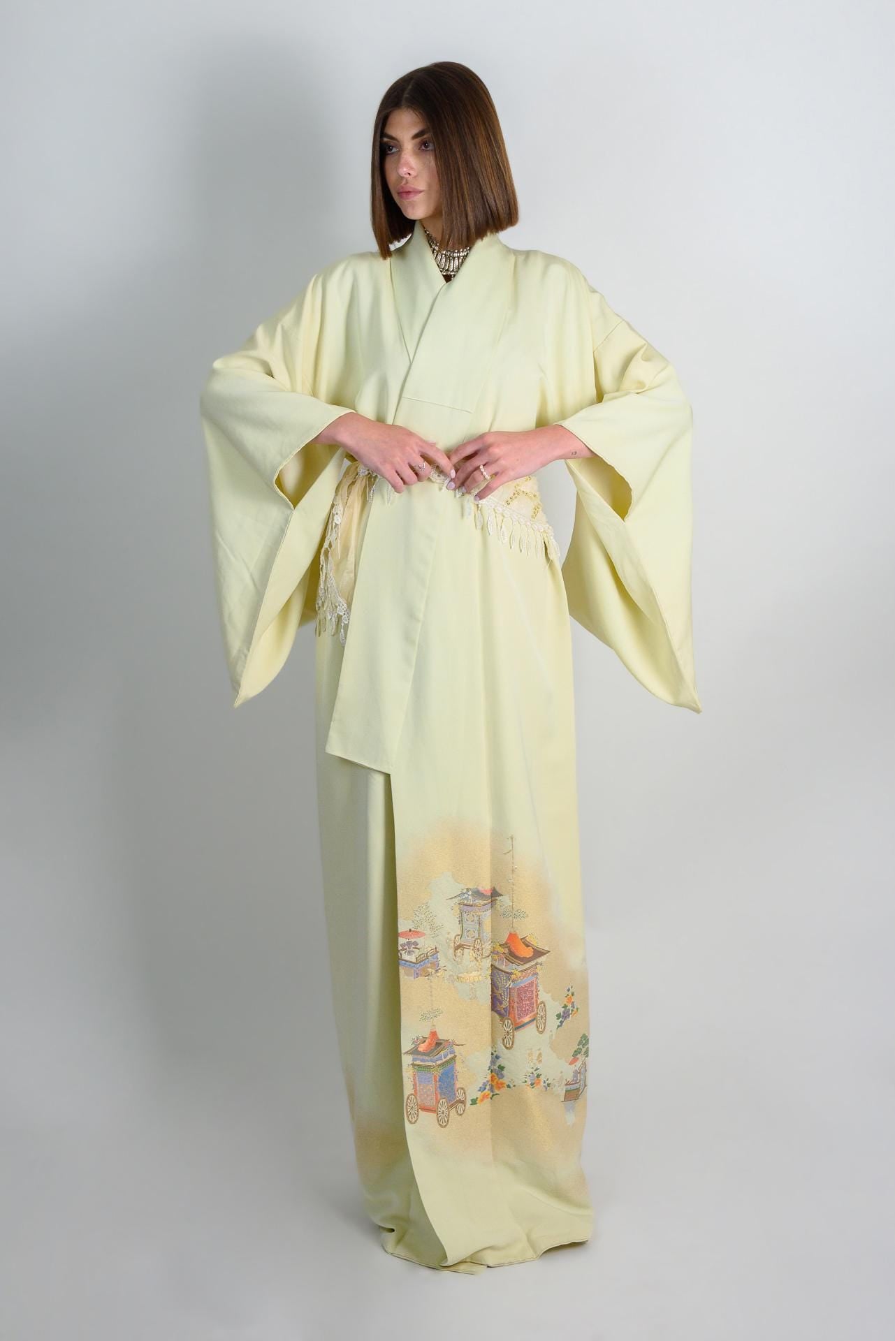 Handmade Silk Kimono Robe: Japanese Festival Carriage Design