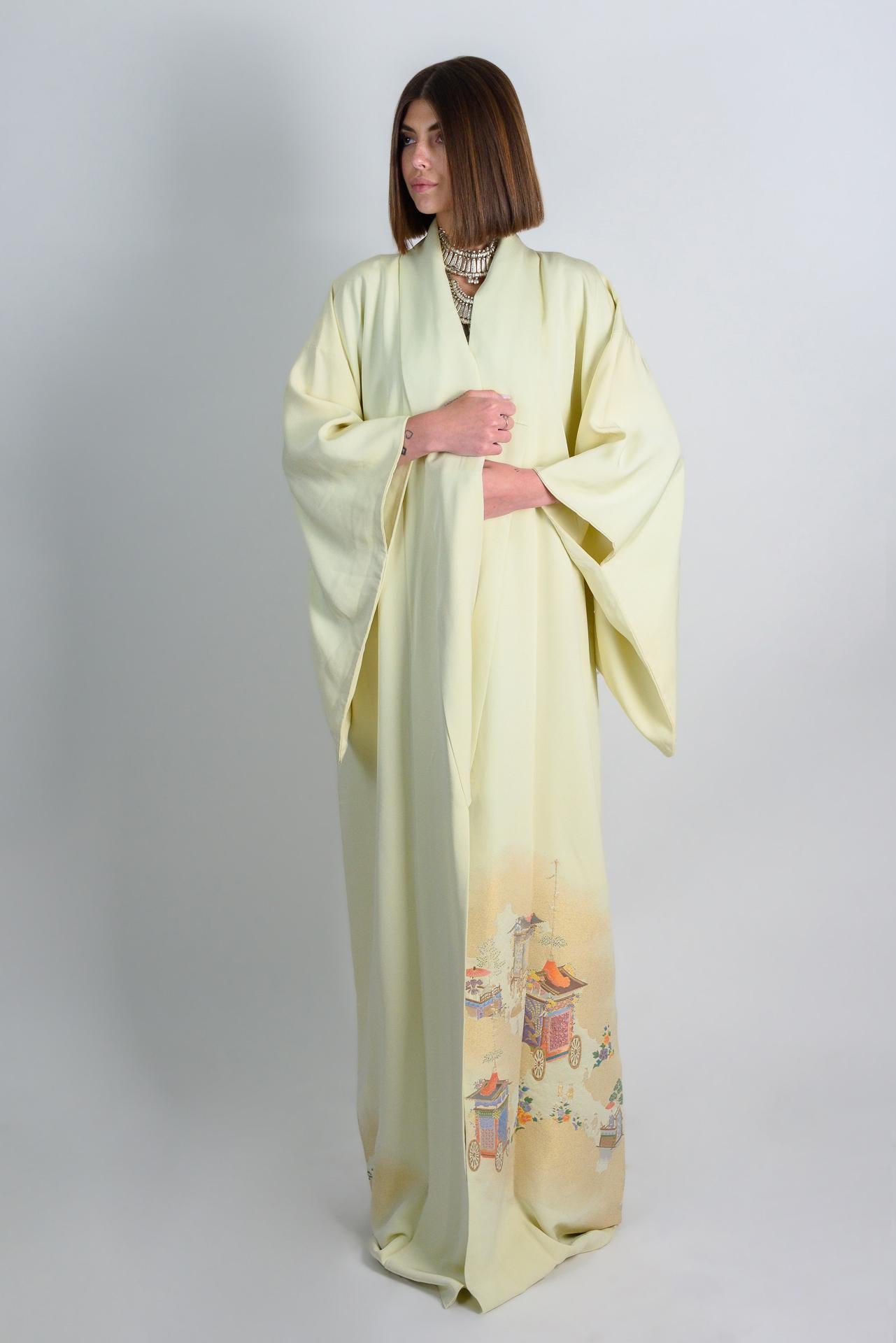 Handmade Silk Kimono Robe: Japanese Festival Carriage Design