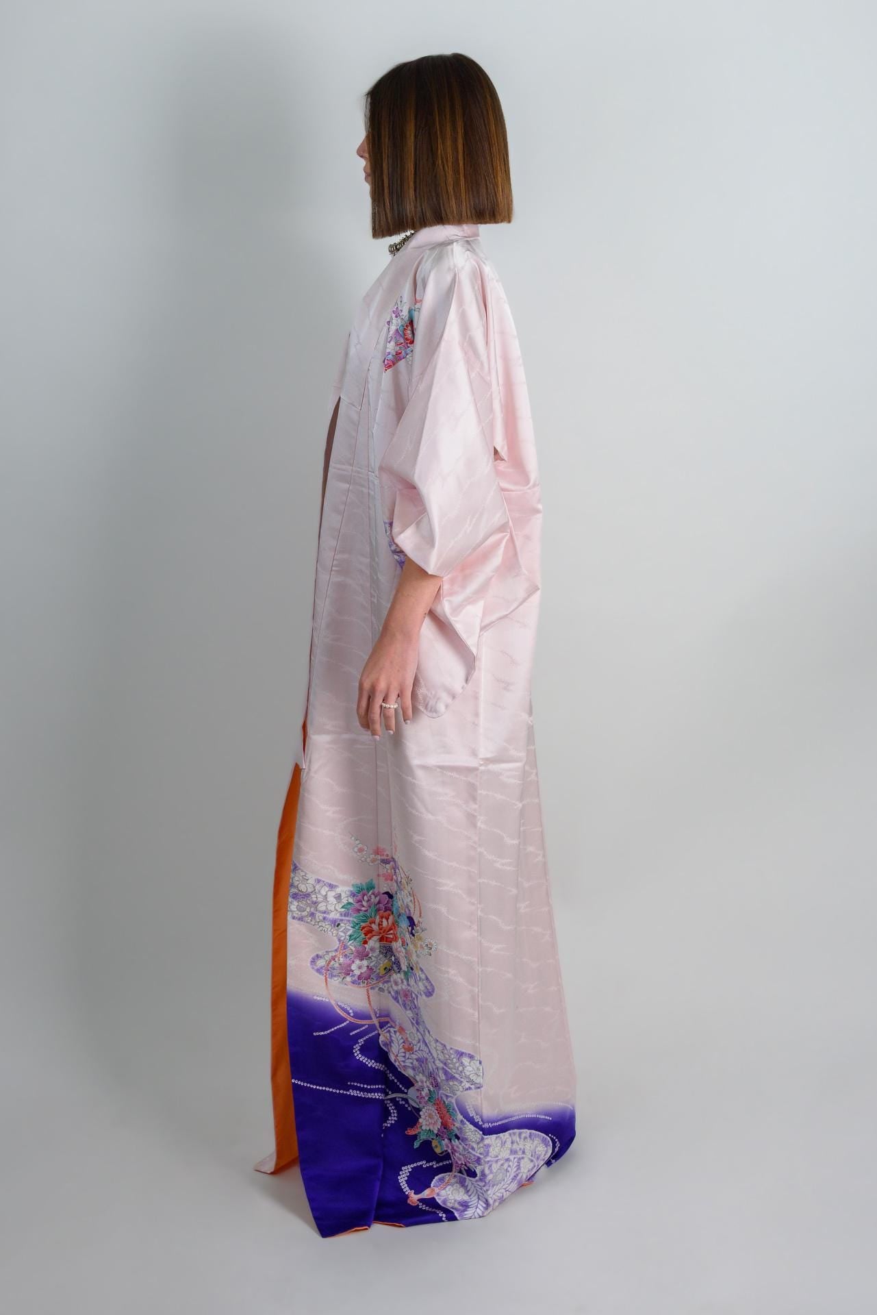 Handmade Silk Kimono Robe: Royal Bloom Storm, Japanese Fashion