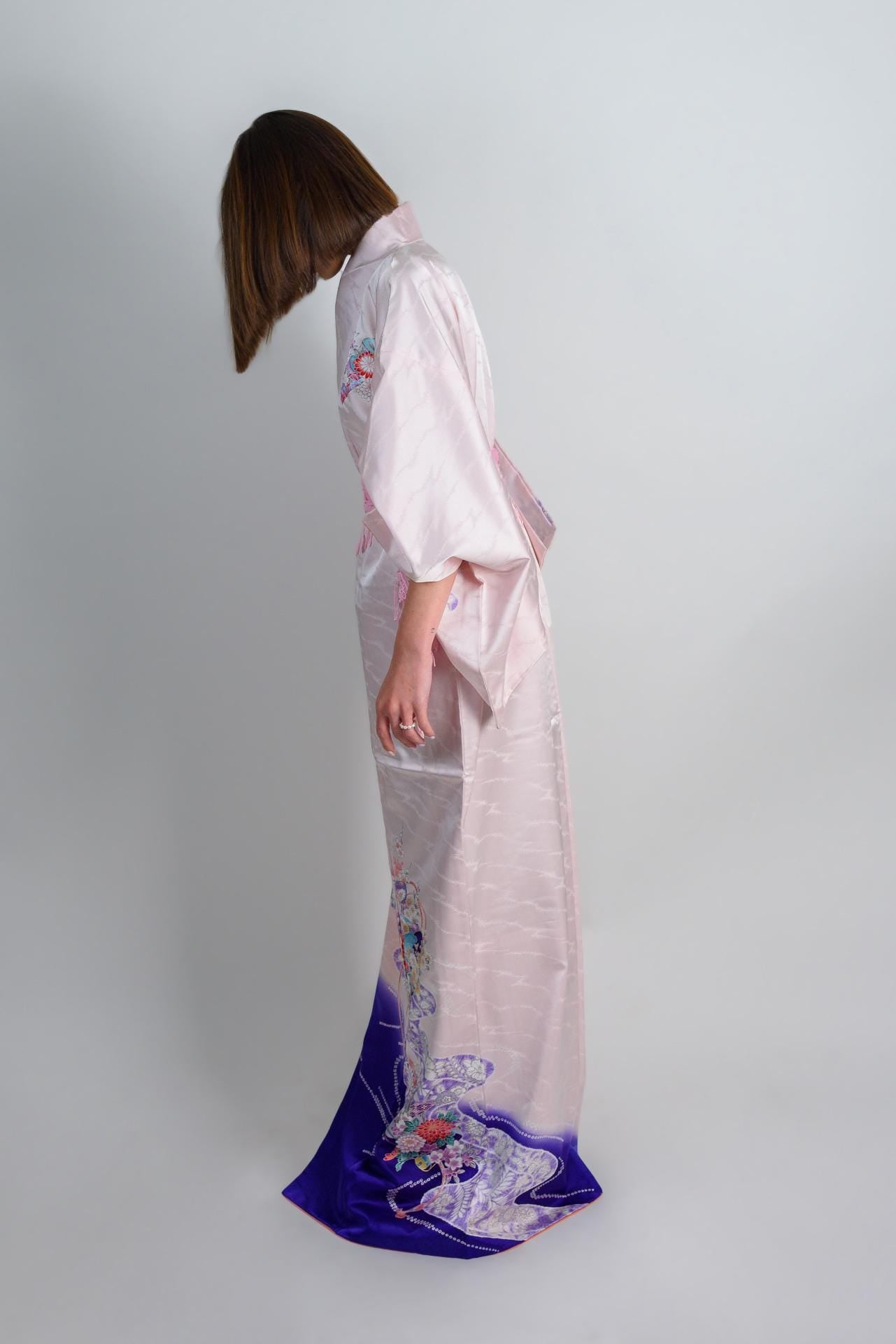 Handmade Silk Kimono Robe: Royal Bloom Storm, Japanese Fashion