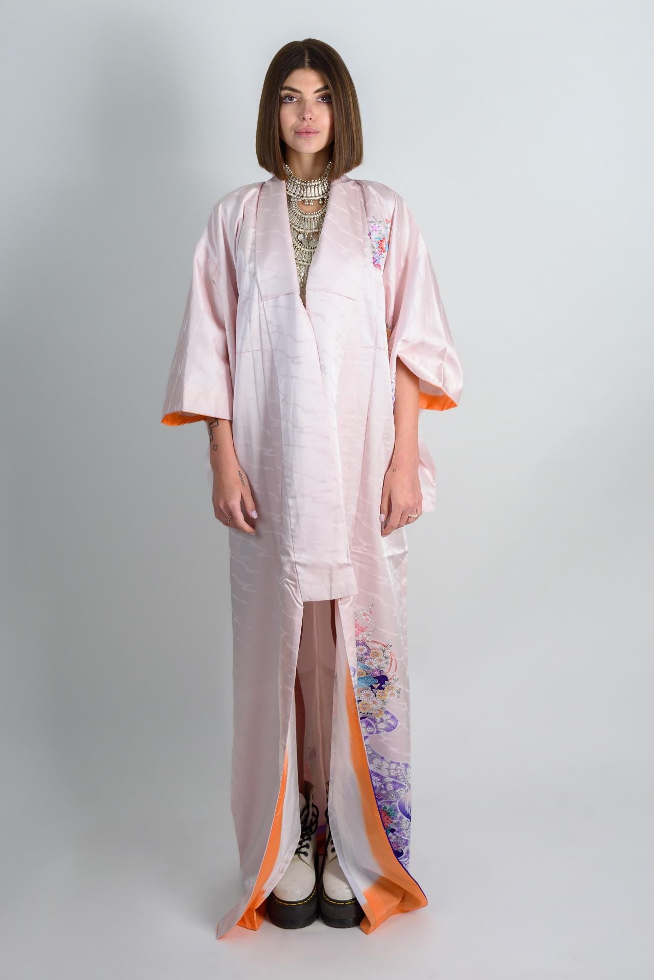 Handmade Silk Kimono Robe: Royal Bloom Storm, Japanese Fashion