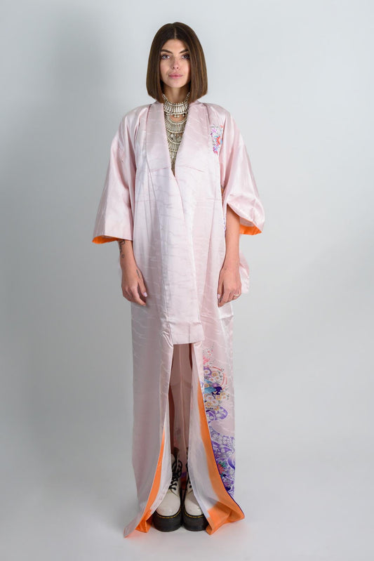 Handmade Silk Kimono Robe: Royal Bloom Storm, Japanese Fashion