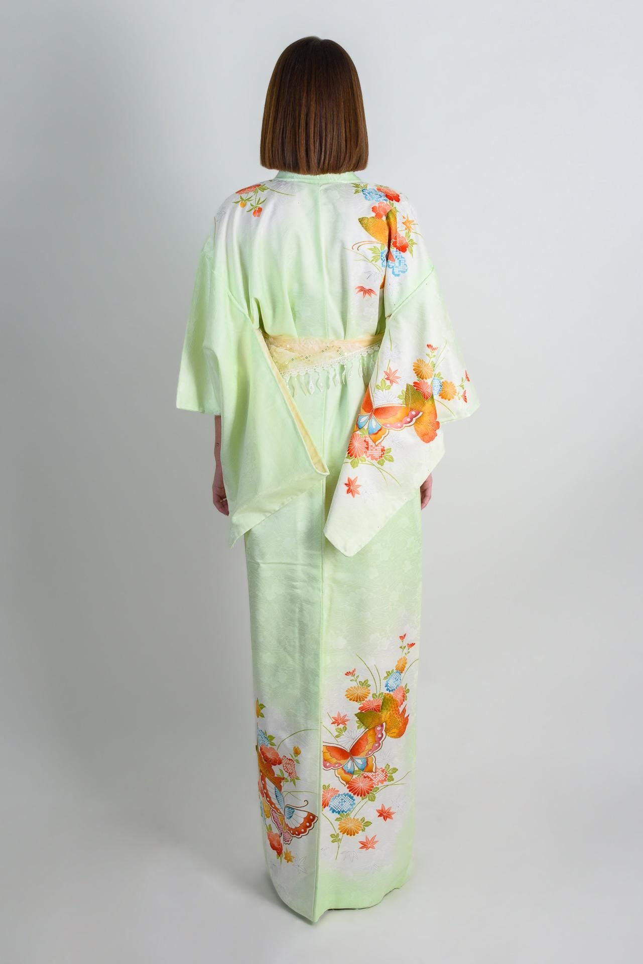 Handmade Japanese Silk Kimono | Mint Green Floral Robe