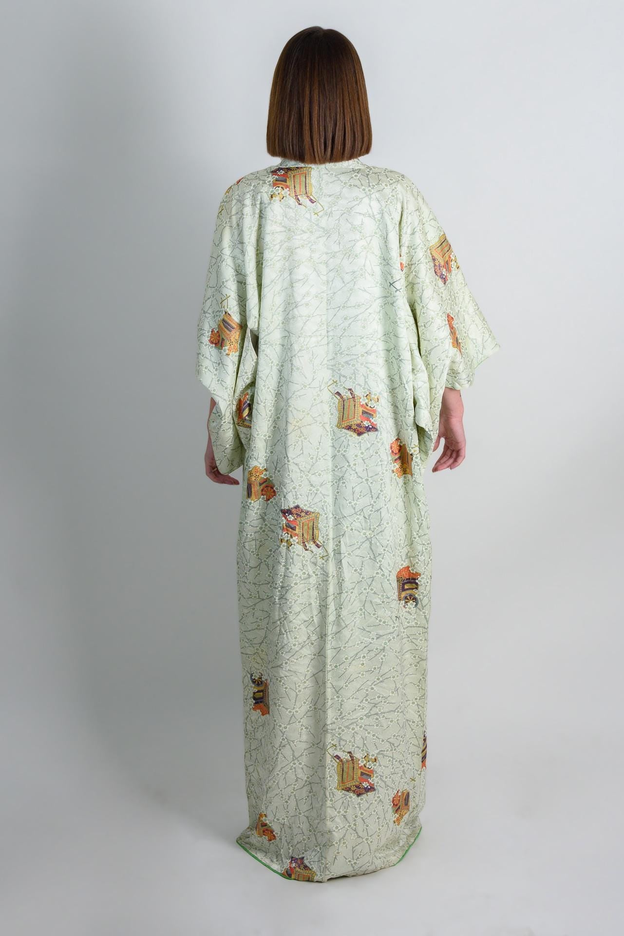 Handmade Silk Kimono Robe | Japanese Temple Print, Boho Fashion