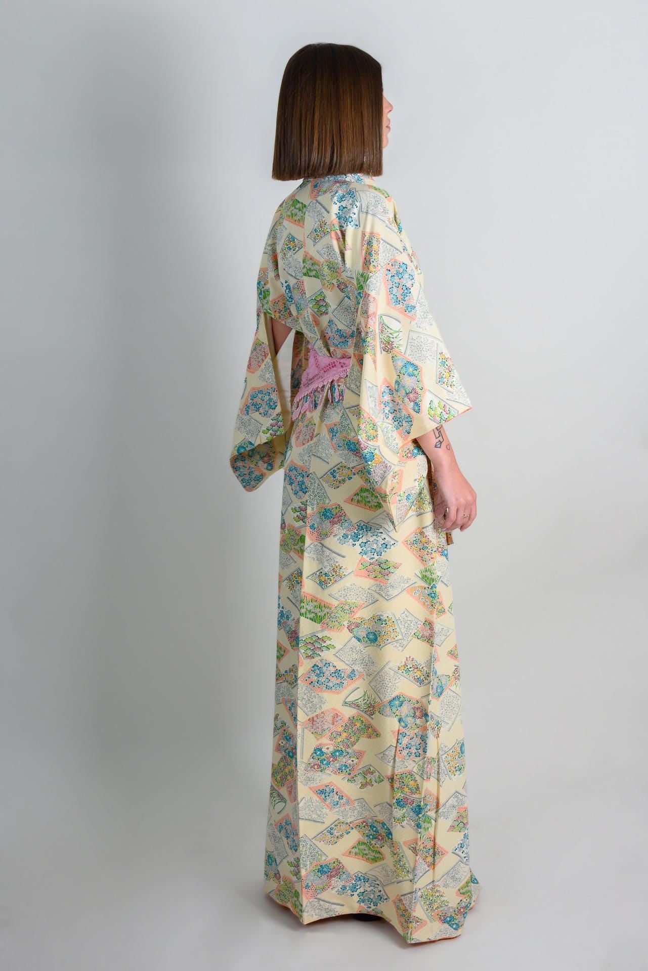 Handmade Silk Kimono Robe: Japanese Floral Paper Petal Design
