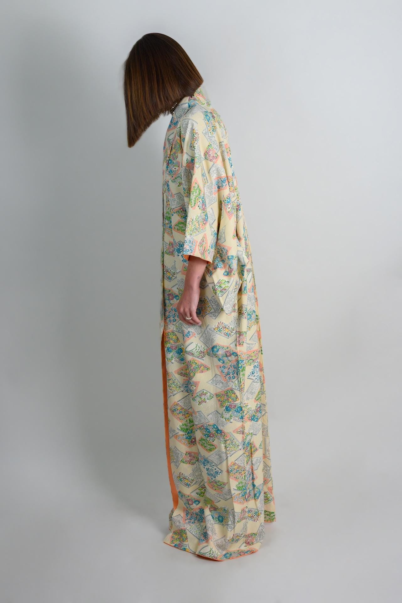 Handmade Silk Kimono Robe: Japanese Floral Paper Petal Design