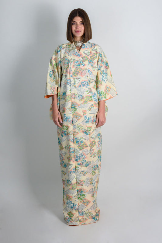 Handmade Silk Kimono Robe: Japanese Floral Paper Petal Design