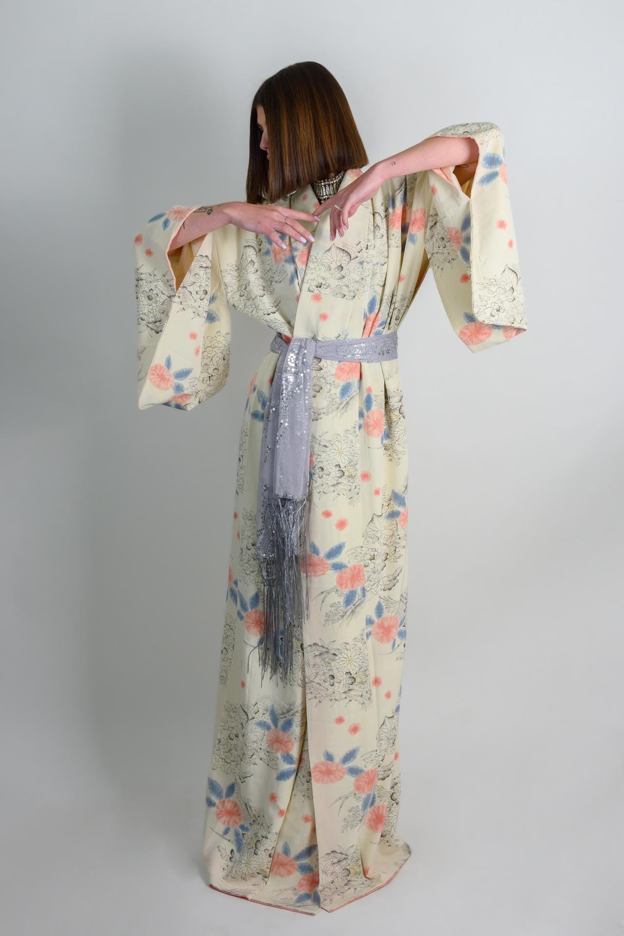 Handmade Silk Kimono Robe | Floral Japanese Clothing