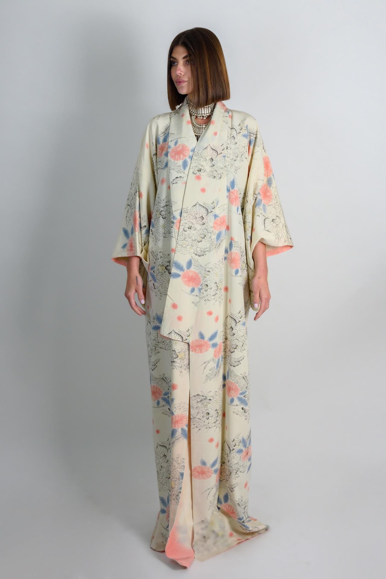 Handmade Silk Kimono Robe | Floral Japanese Clothing