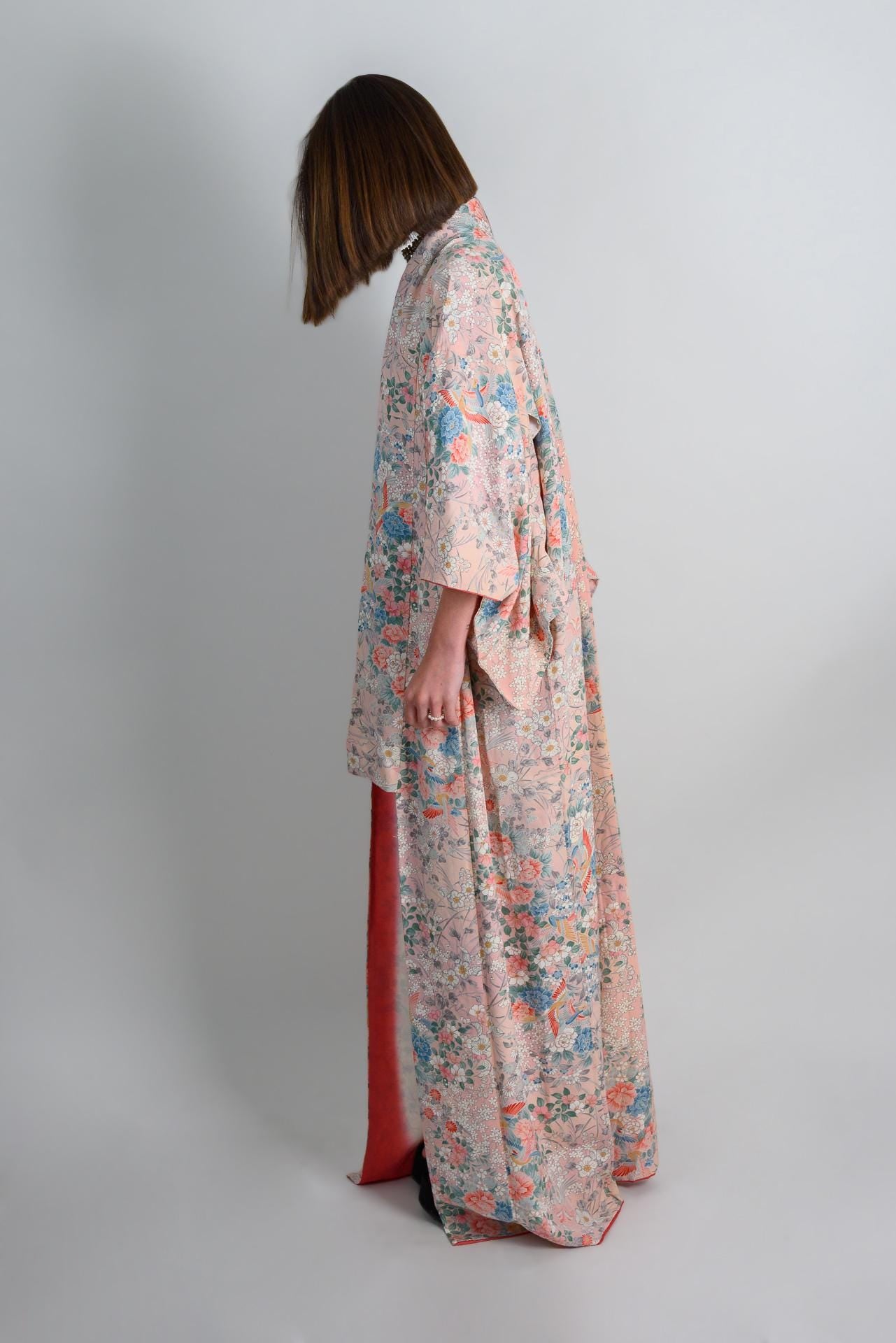 Handmade Silk Kimono | Peach Blossom Floral Japanese Robe