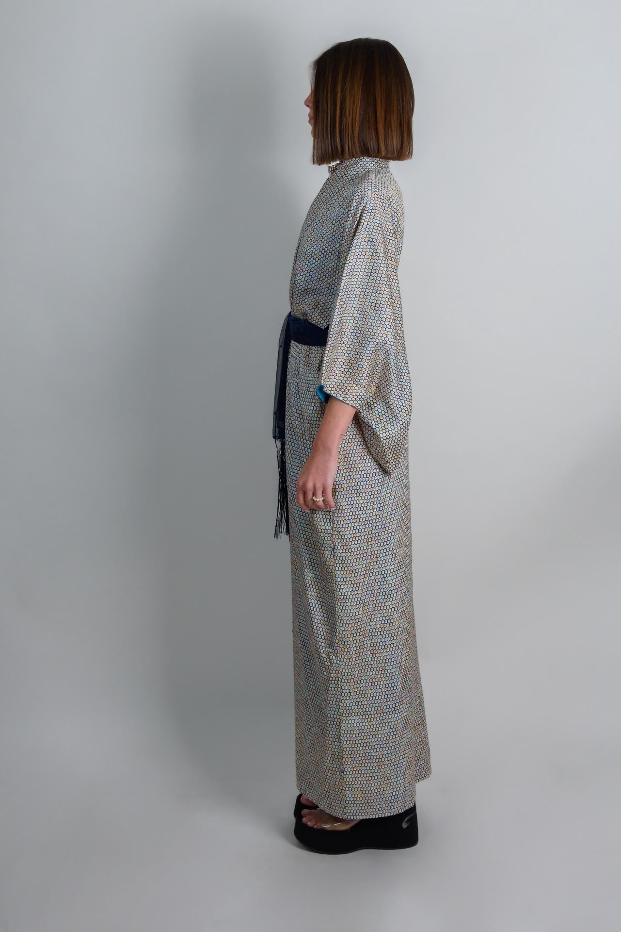 Handmade Silk Kimono Robe: Celestial Geometric Print, Japanese Style