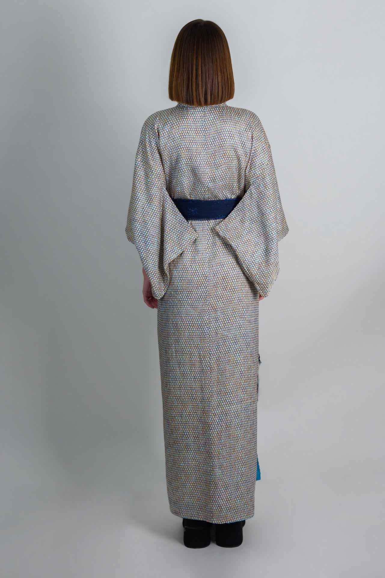 Handmade Silk Kimono Robe: Celestial Geometric Print, Japanese Style