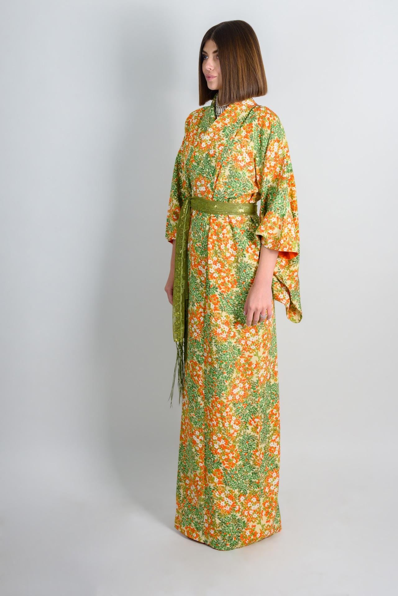 Handmade Japanese Silk Kimono Robe | Floral Boho Festival Outfit