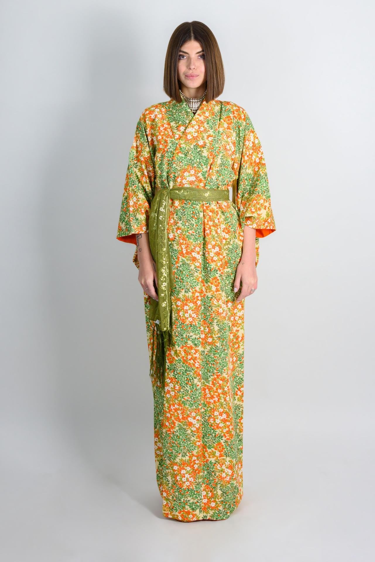 Handmade Japanese Silk Kimono Robe | Floral Boho Festival Outfit