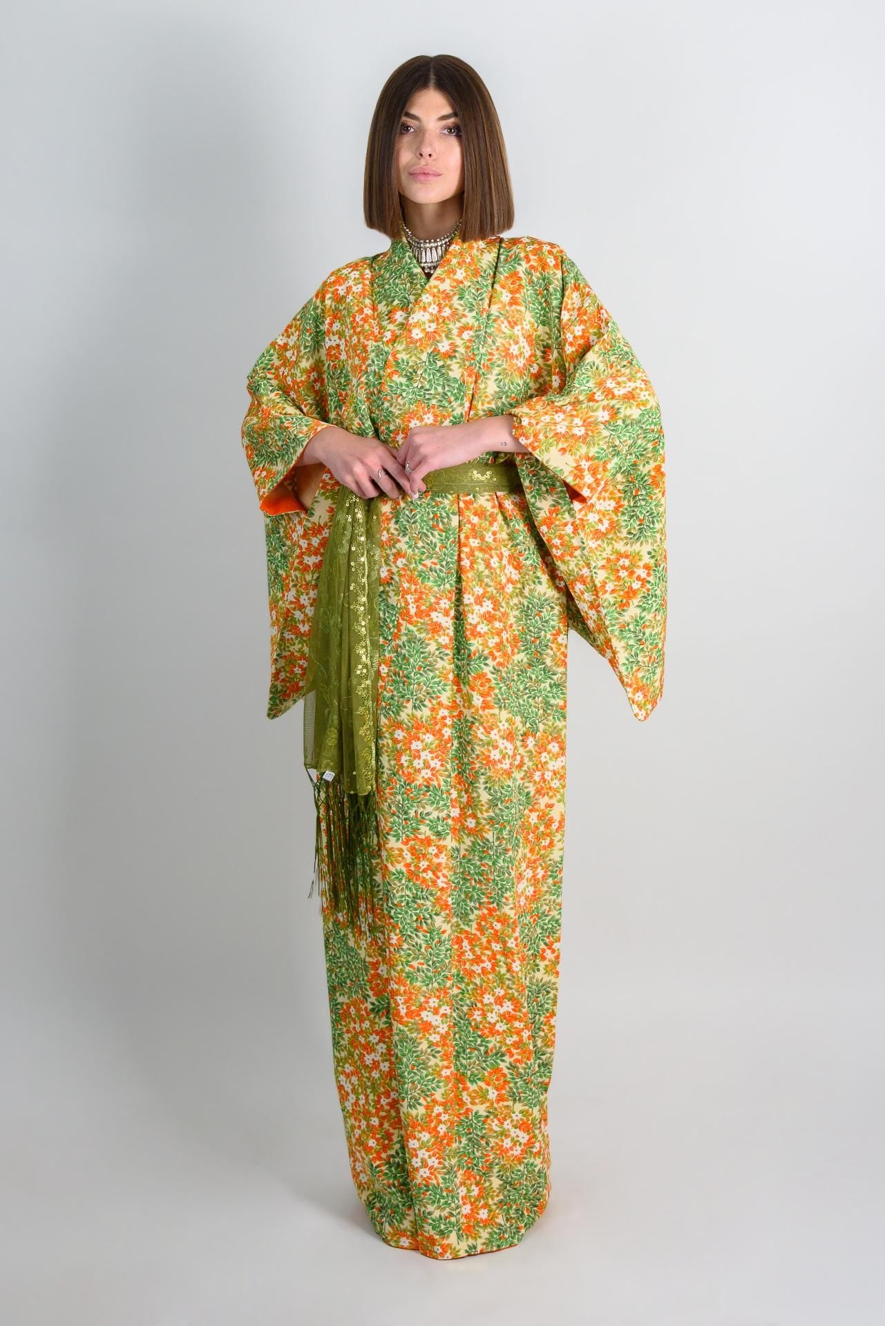 Handmade Japanese Silk Kimono Robe | Floral Boho Festival Outfit