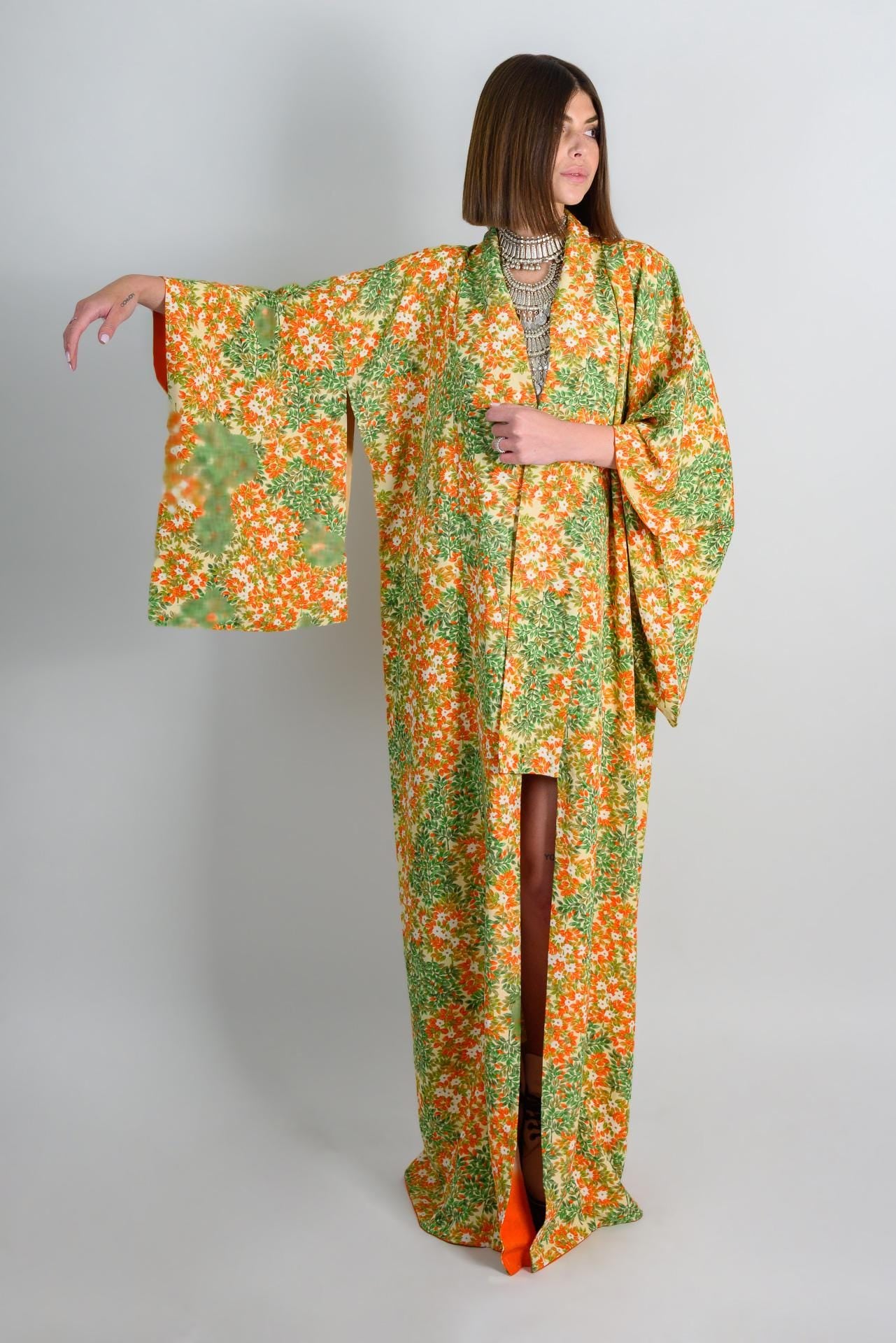 Handmade Japanese Silk Kimono Robe | Floral Boho Festival Outfit