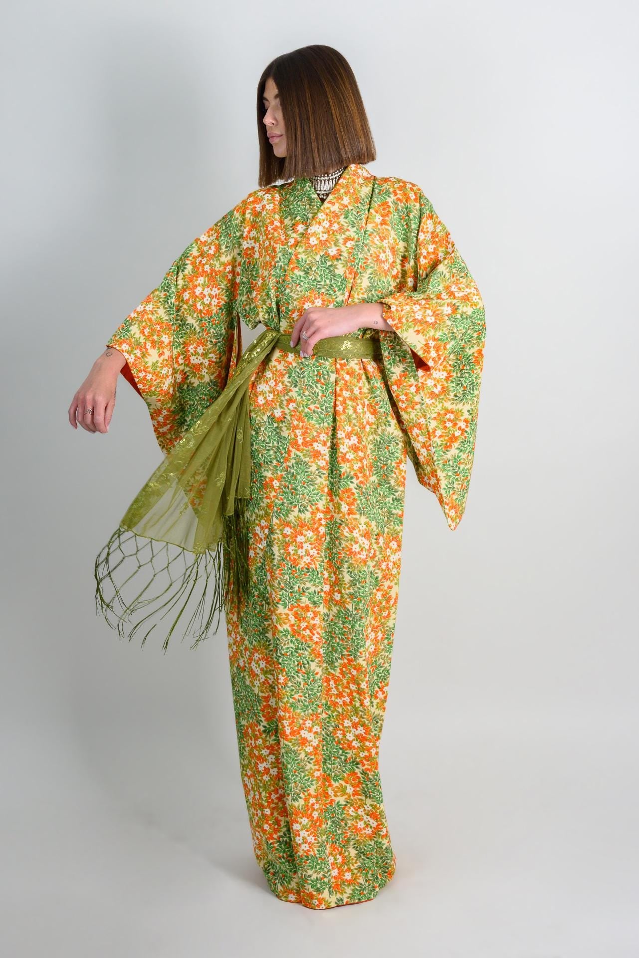 Handmade Japanese Silk Kimono Robe | Floral Boho Festival Outfit