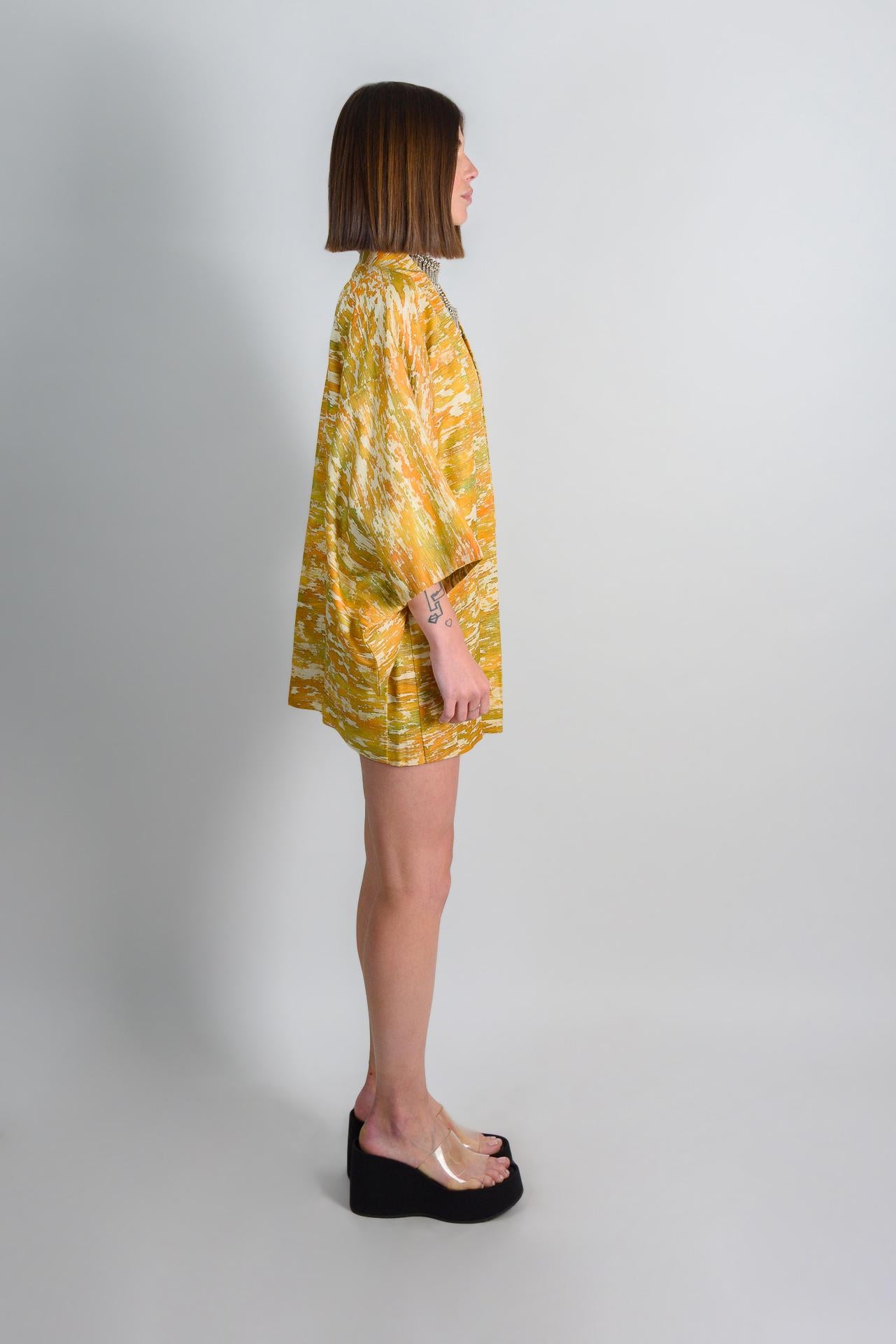 Handmade Silk Haori Kimono Jacket | Abstract Golden Yellow Japanese Robe