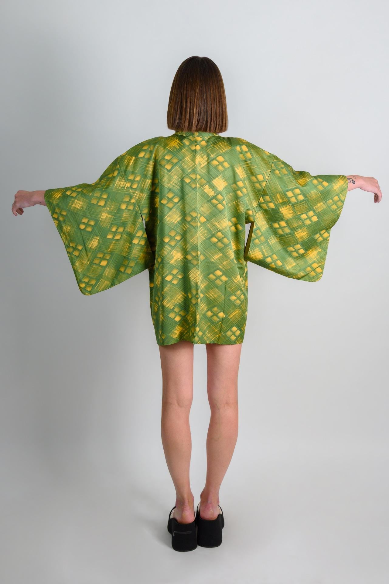 Green Silk Haori: Japanese Shibori Kimono Jacket