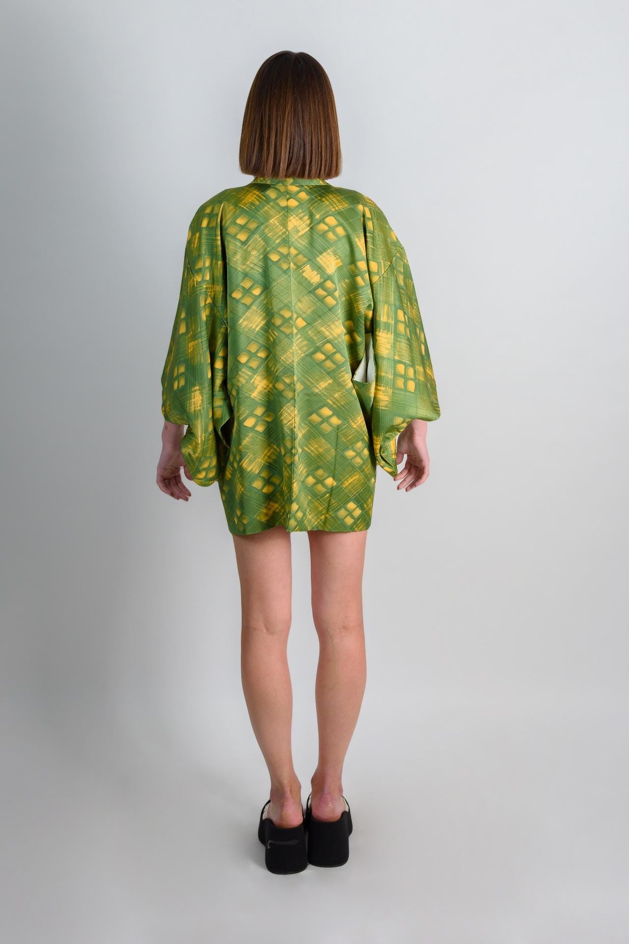 Green Silk Haori: Japanese Shibori Kimono Jacket