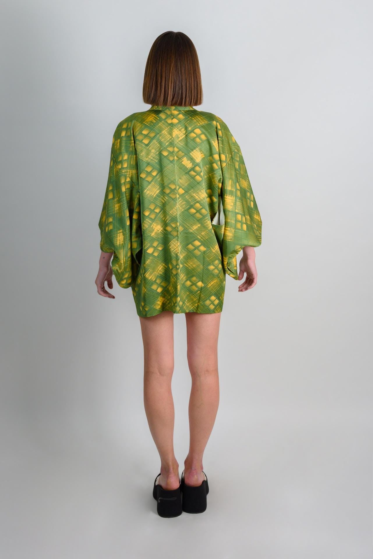 Green Silk Haori: Japanese Shibori Kimono Jacket
