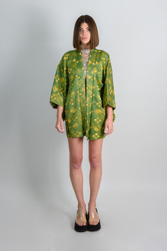 Green Silk Haori: Japanese Shibori Kimono Jacket