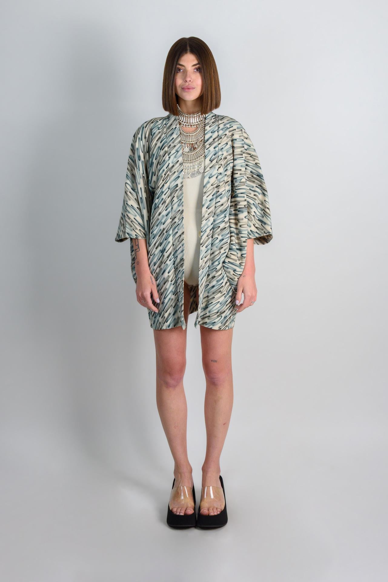 Silk Haori Kimono: Japanese Bohemian Robe, Abstract Brushstroke Jacket