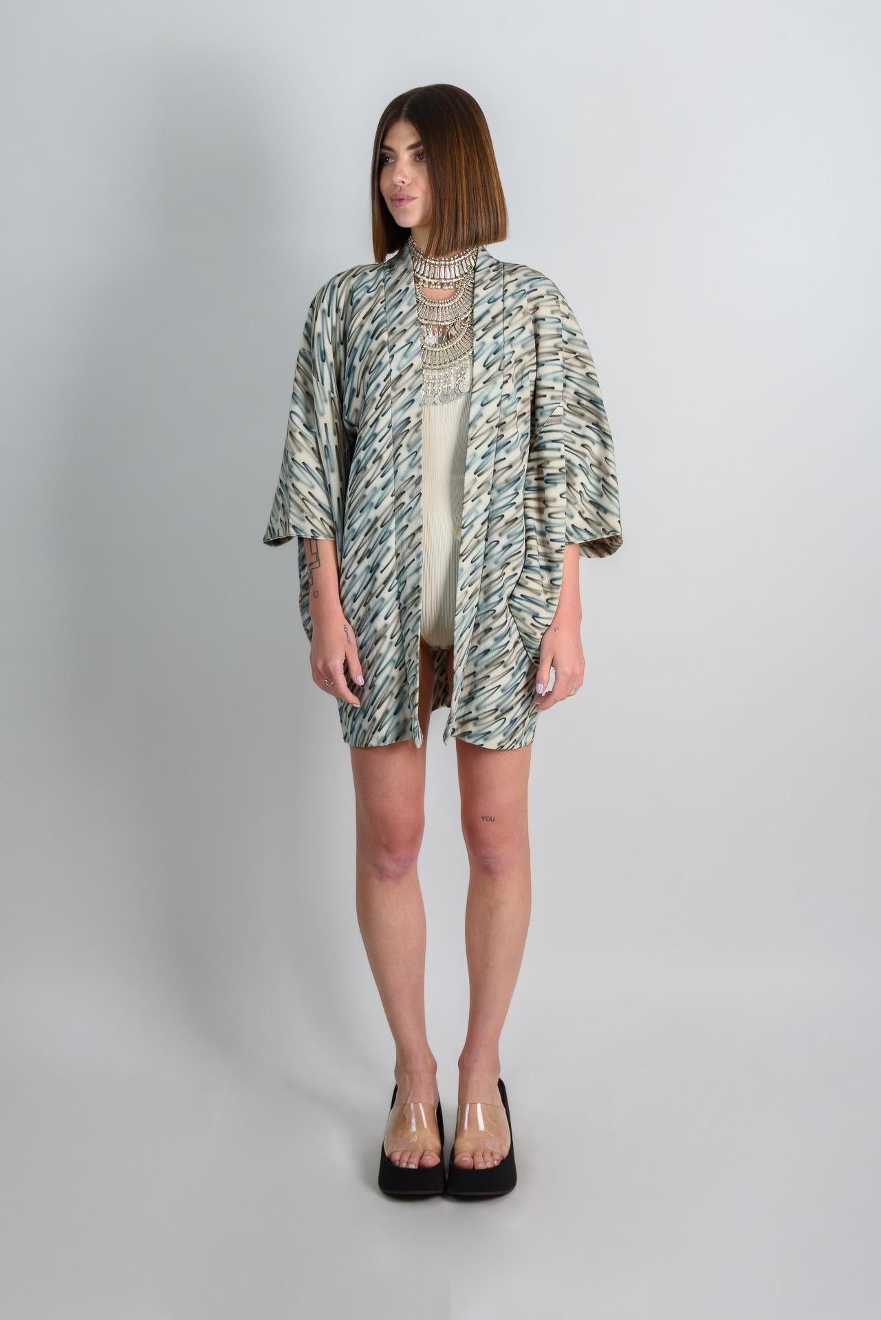 Silk Haori Kimono: Japanese Bohemian Robe, Abstract Brushstroke Jacket