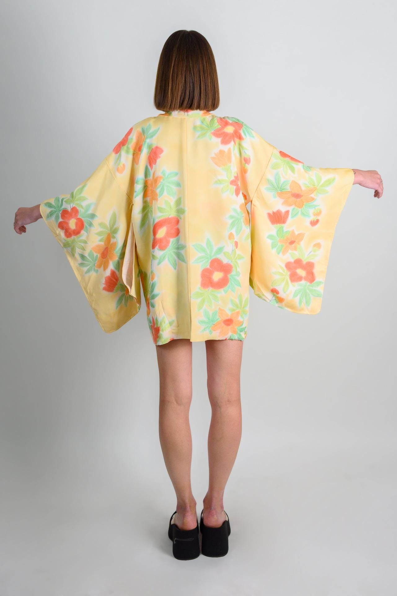 Handmade Silk Floral Haori: Japanese Boho Kimono Robe