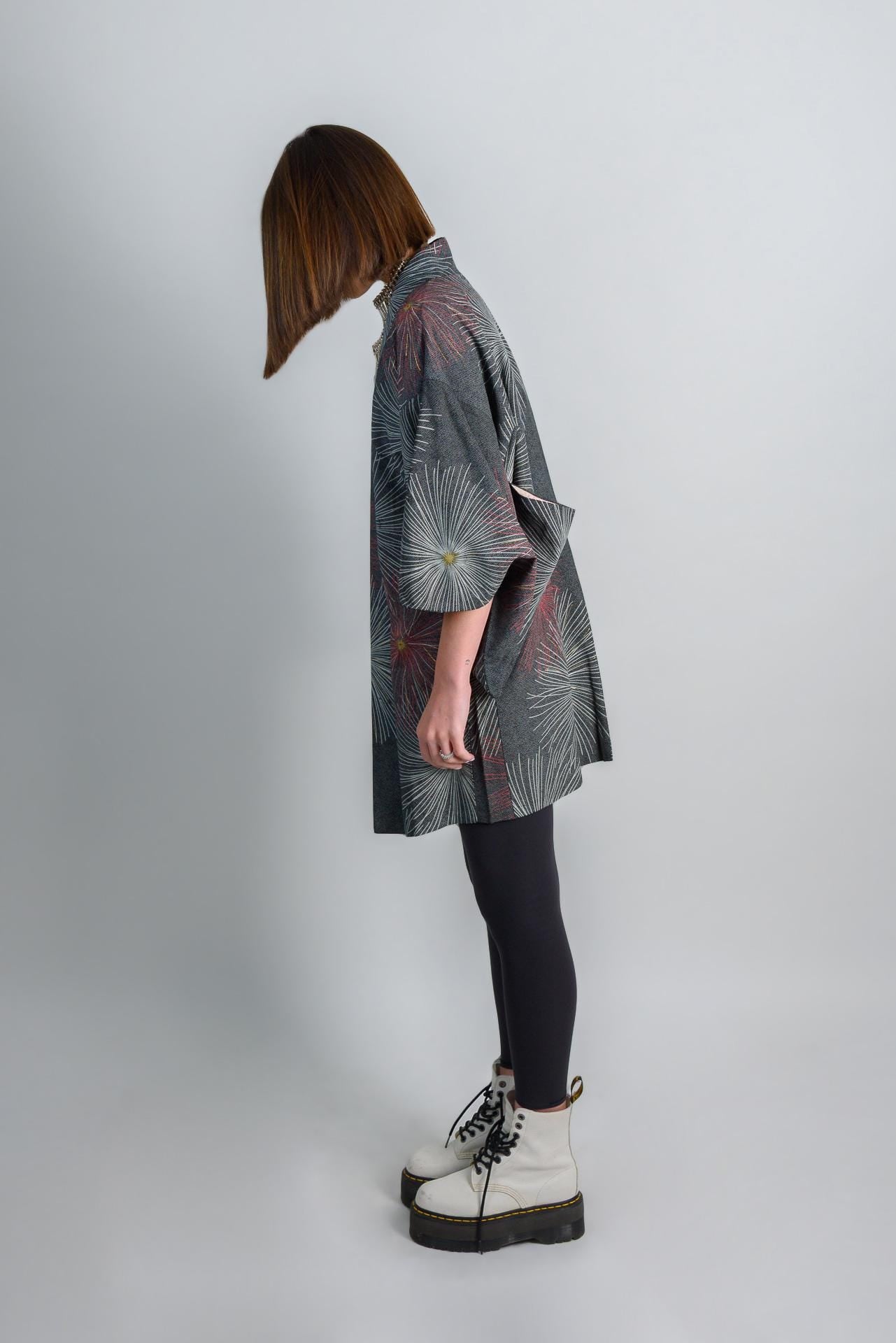 Silk Kimono Haori: Japanese Firework Festival Robe