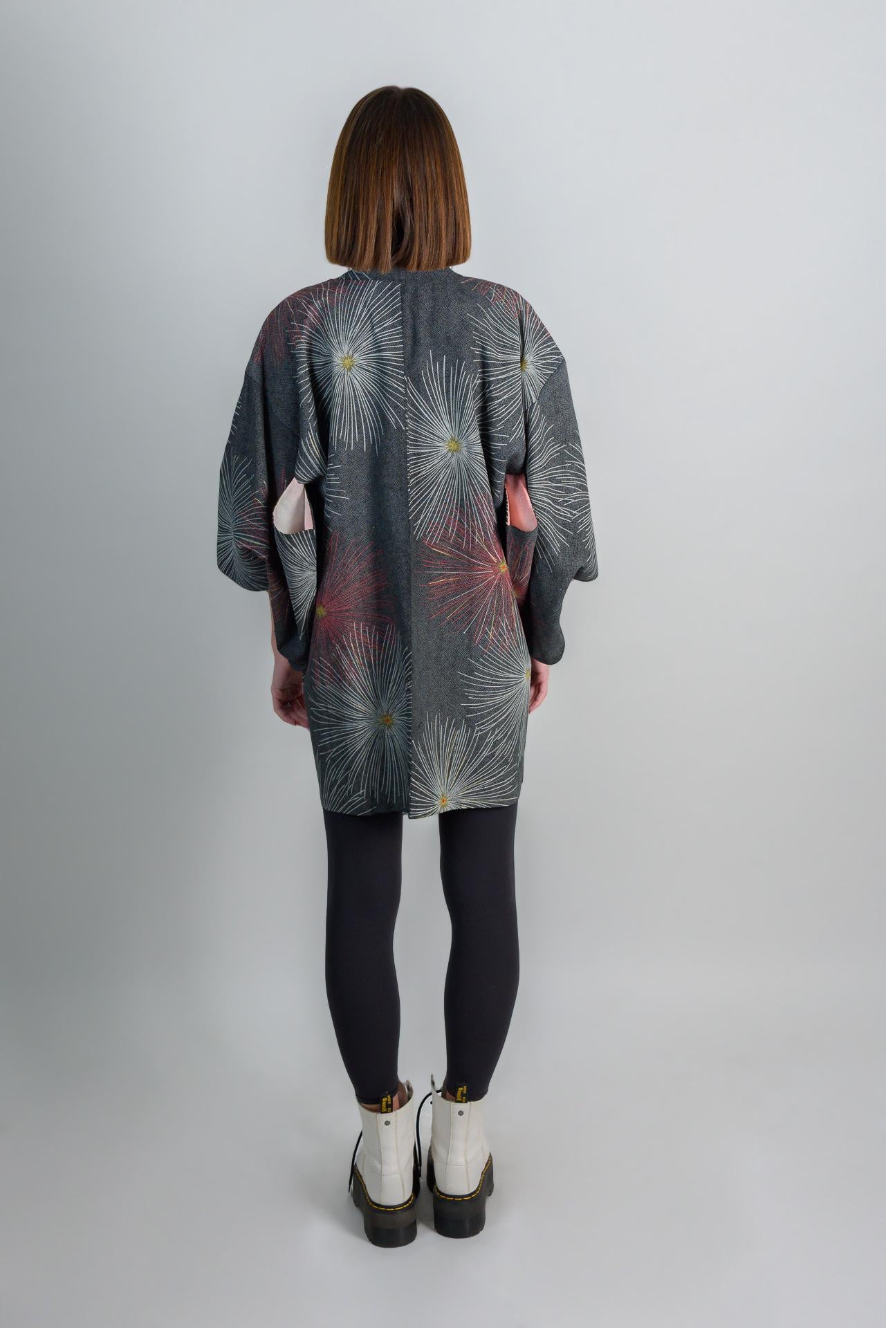 Silk Kimono Haori: Japanese Firework Festival Robe