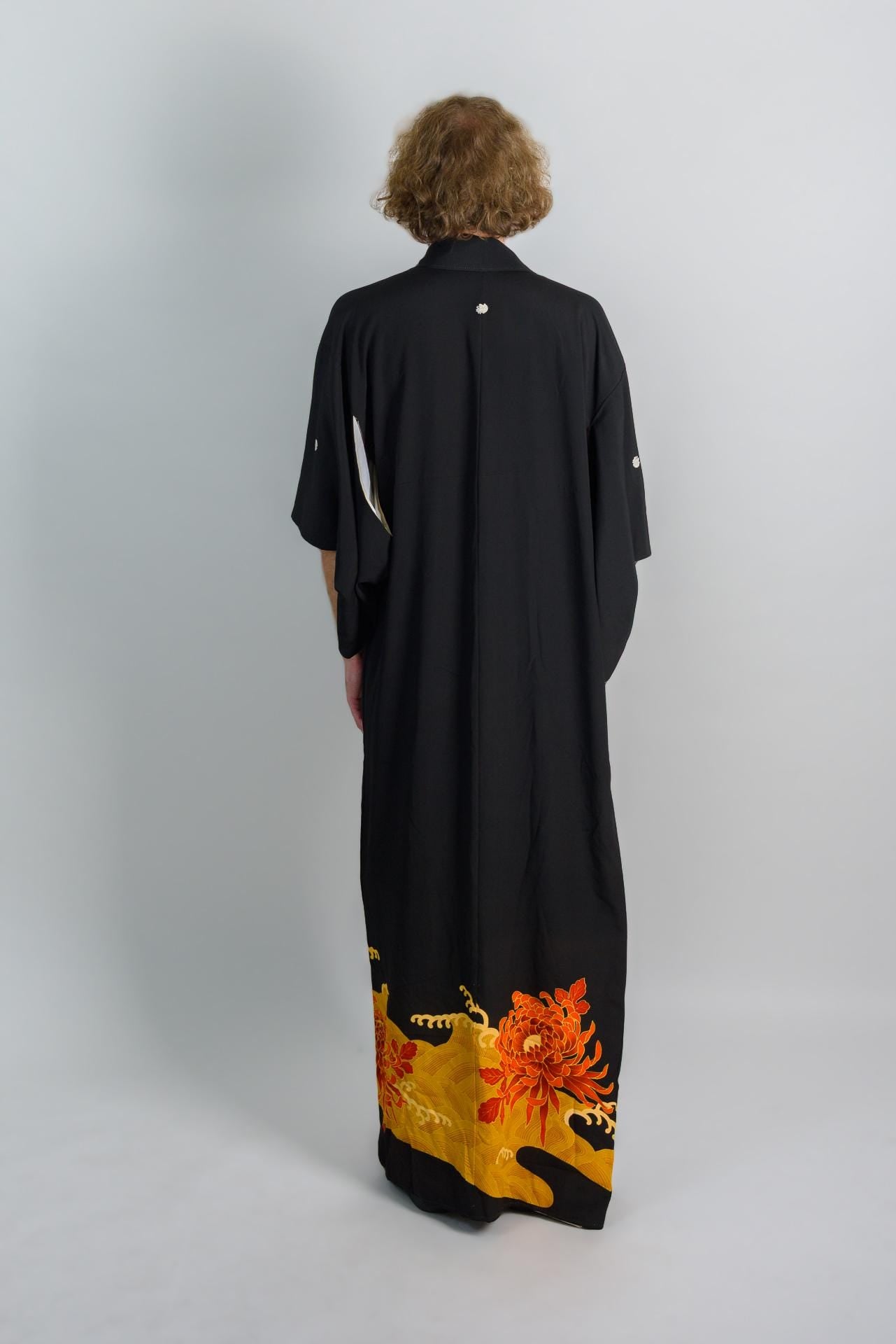 Handmade Japanese Montsuki Kimono | Fire Bloom Print Formal Robe