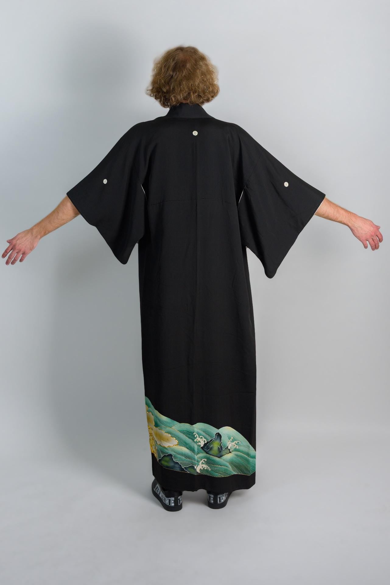 Handmade Japanese Kimono Robe: Celestial Bridge, Painted Landscape