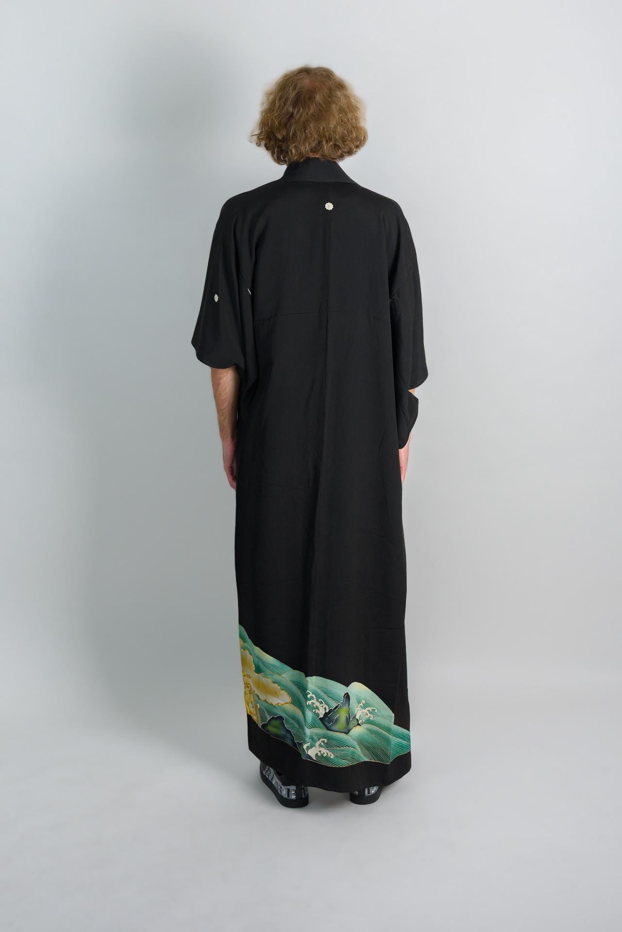 Handmade Japanese Kimono Robe: Celestial Bridge, Painted Landscape