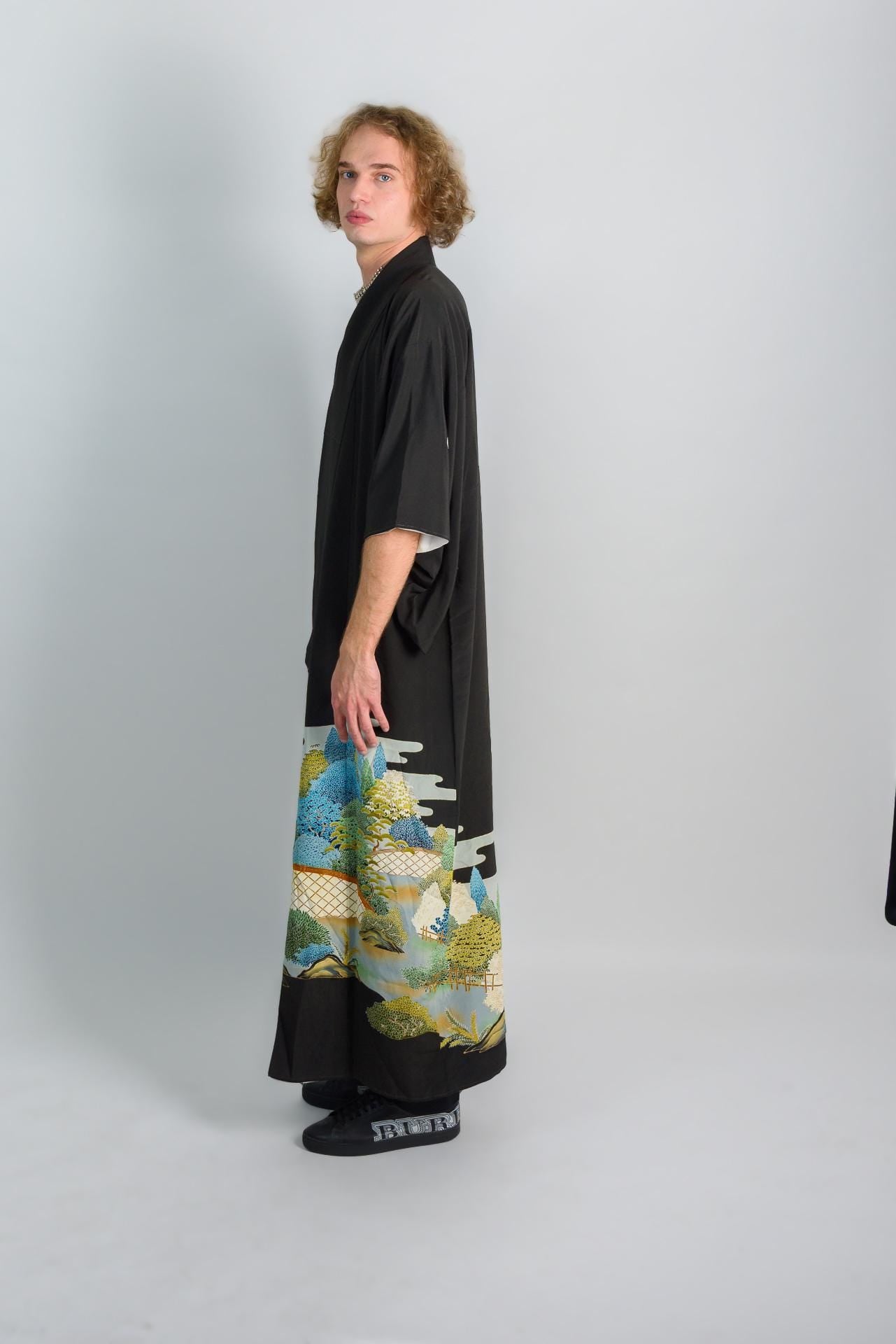 Handmade Mens Kimono | Japanese Mountainscape Robe
