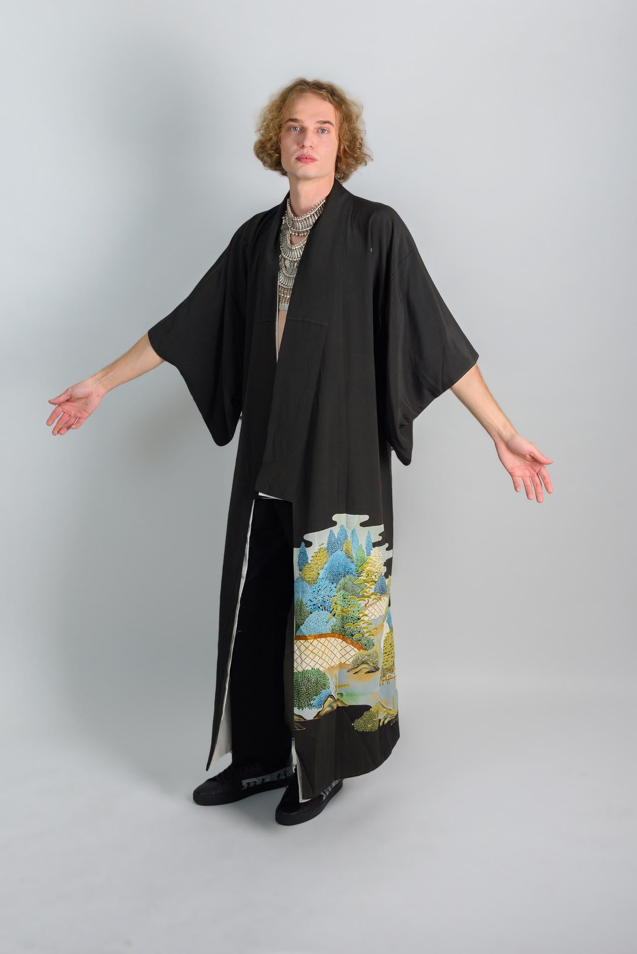 Handmade Mens Kimono | Japanese Mountainscape Robe