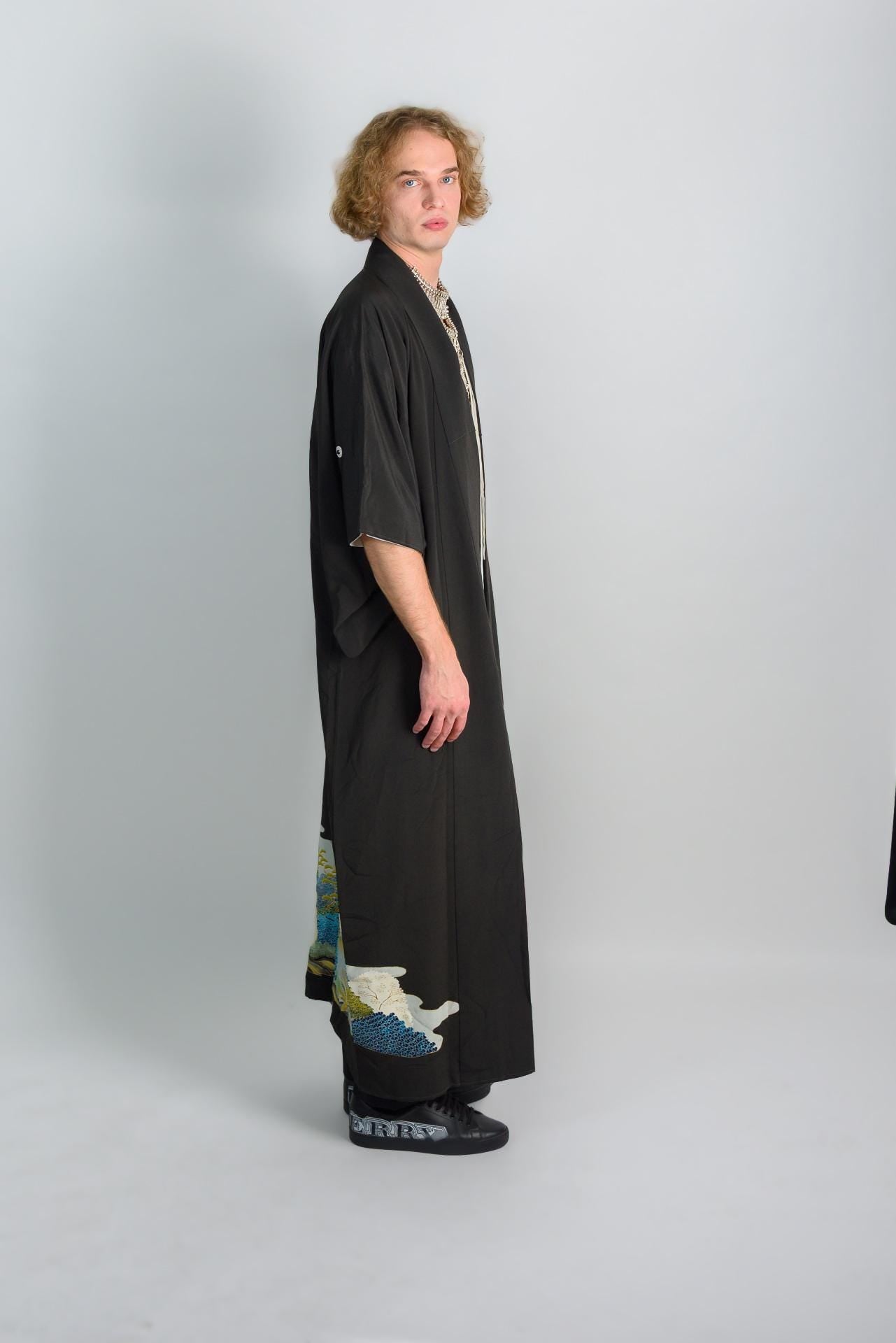 Handmade Mens Kimono | Japanese Mountainscape Robe