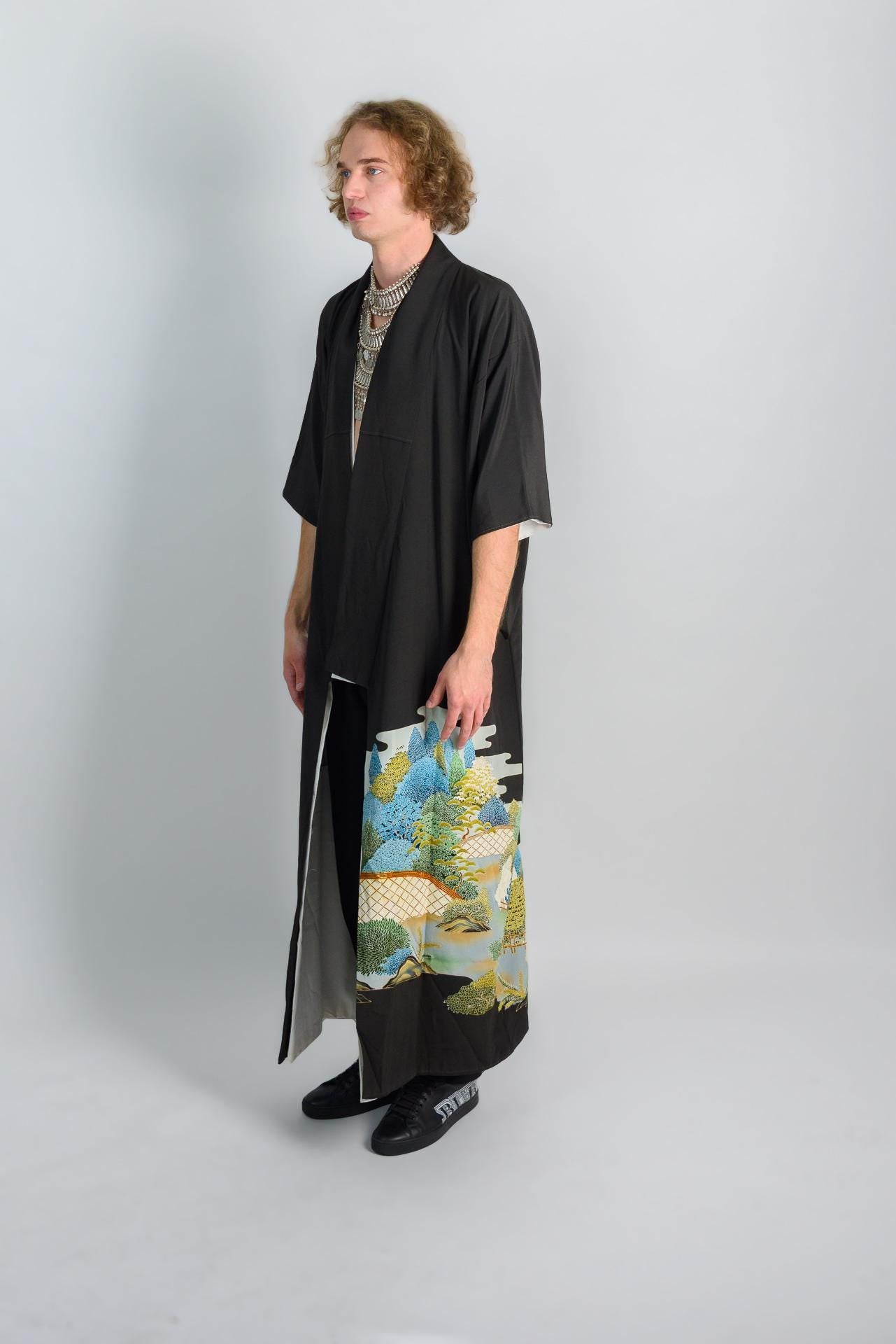 Handmade Mens Kimono | Japanese Mountainscape Robe