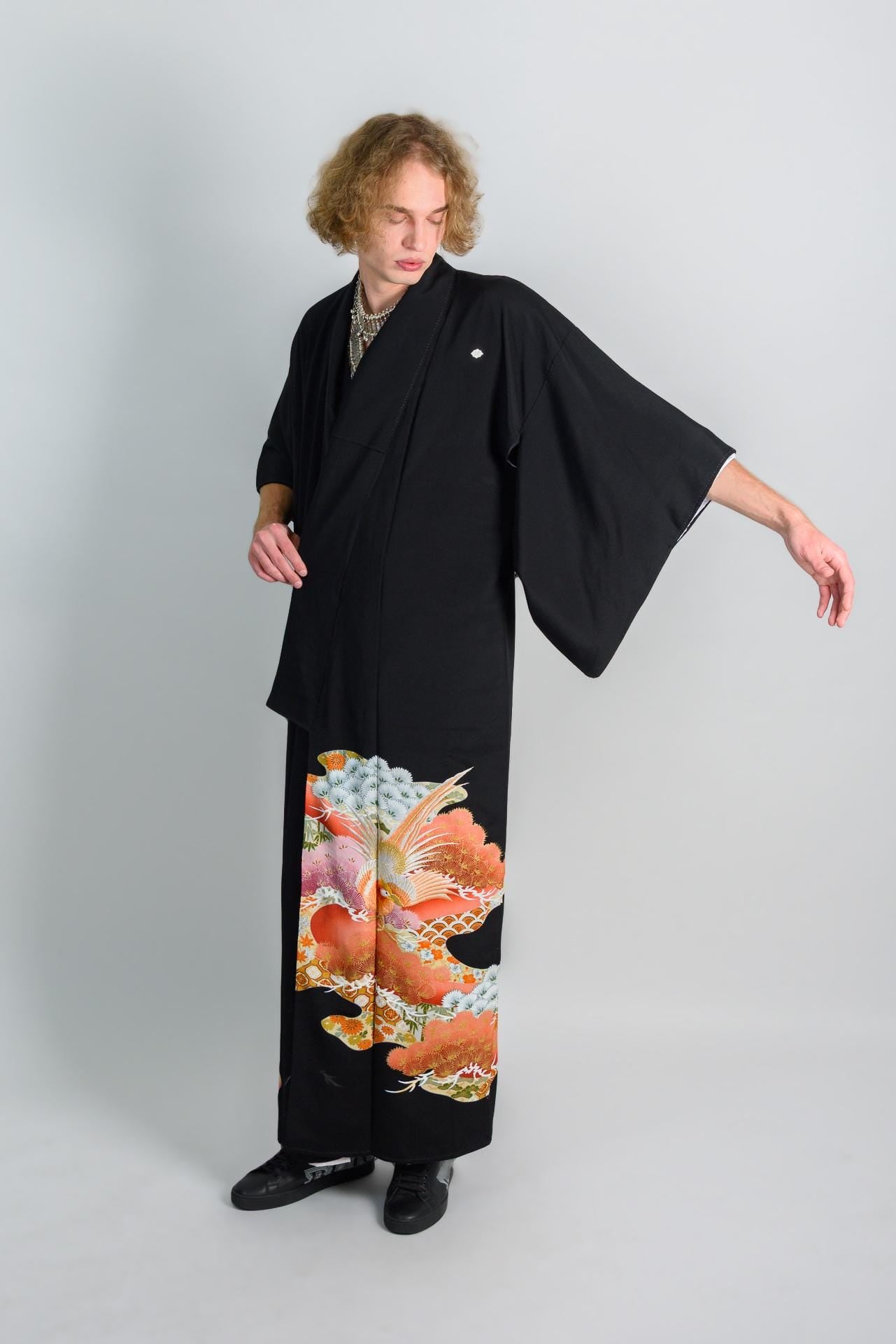 Handmade Japanese Kimono: Dragon Bloom Phoenix Robe