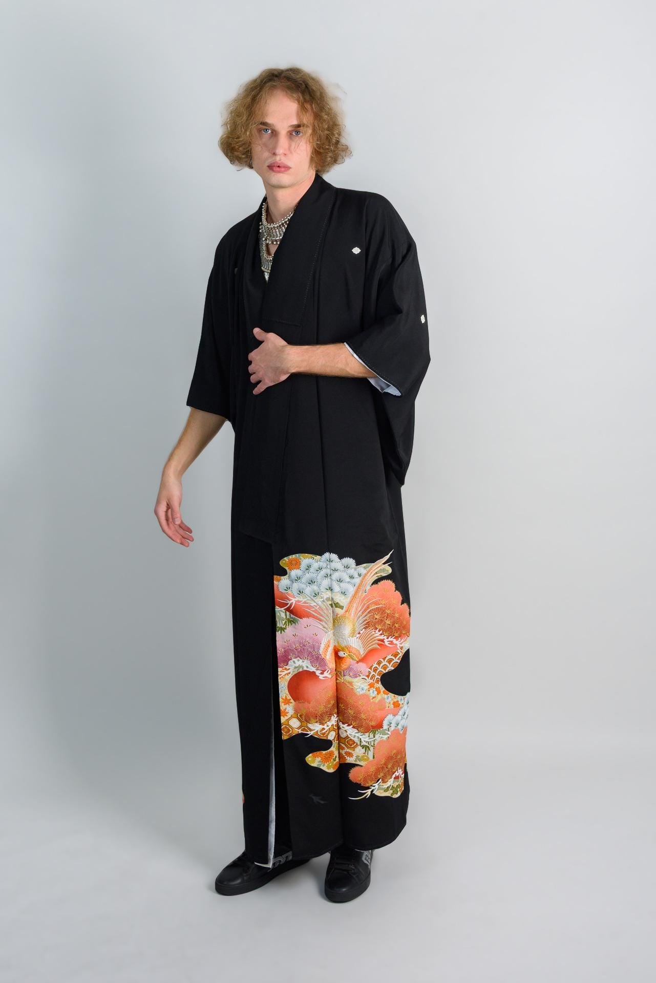 Handmade Japanese Kimono: Dragon Bloom Phoenix Robe